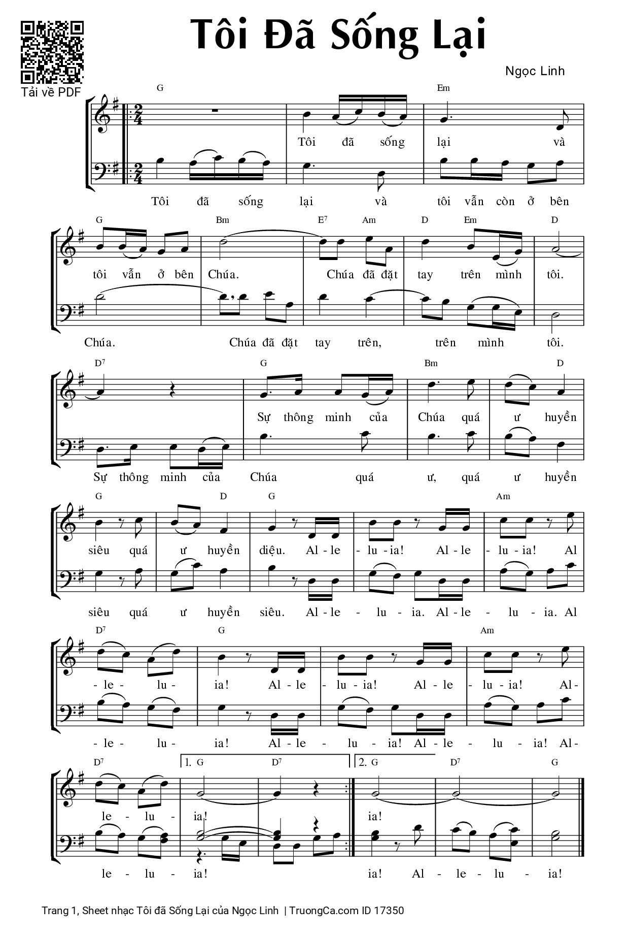 Page 1 of Sheet music PDF Tôi đã Sống Lại - Ngọc Linh