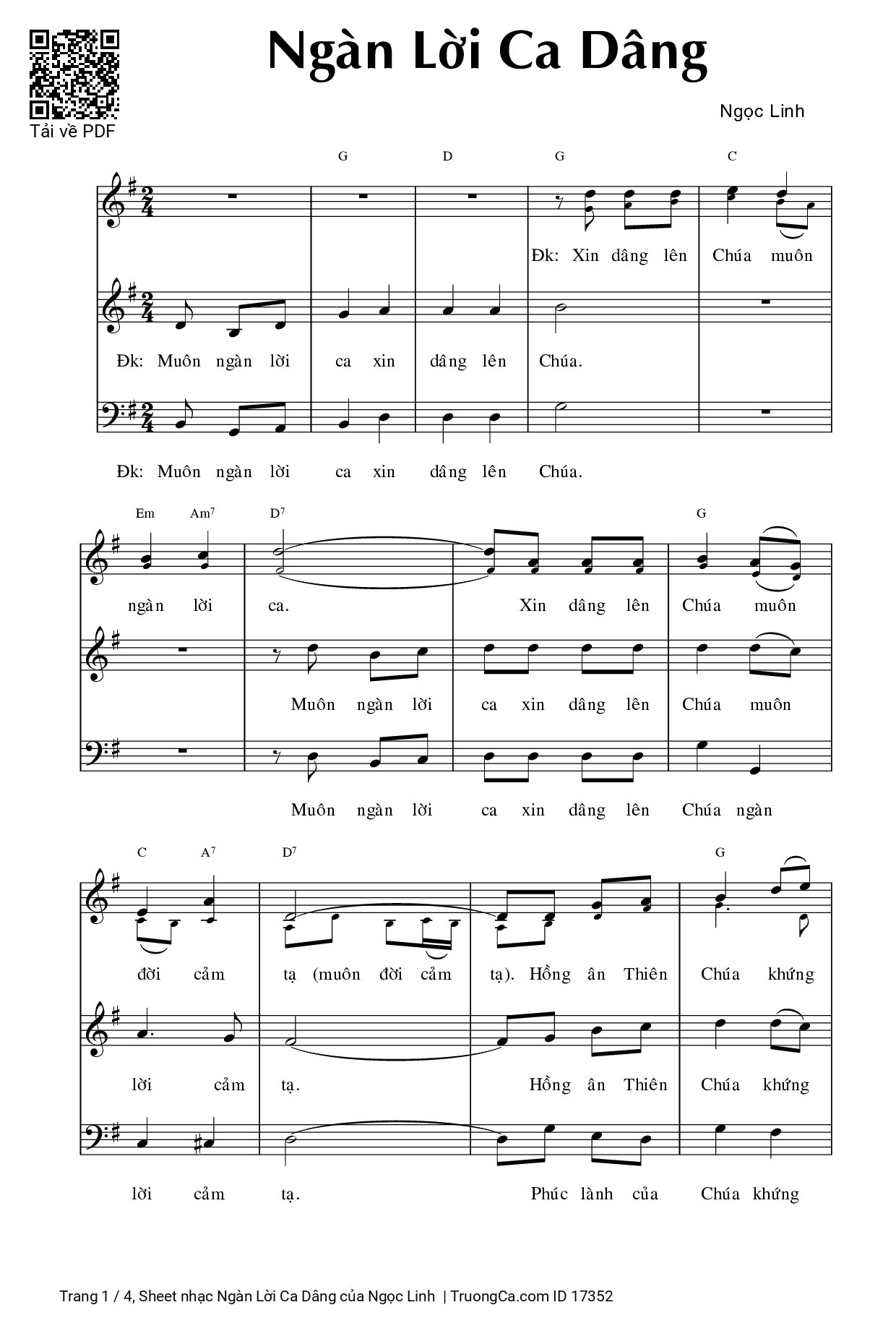 Sheet PDF of Ngàn Lời Ca Dâng
