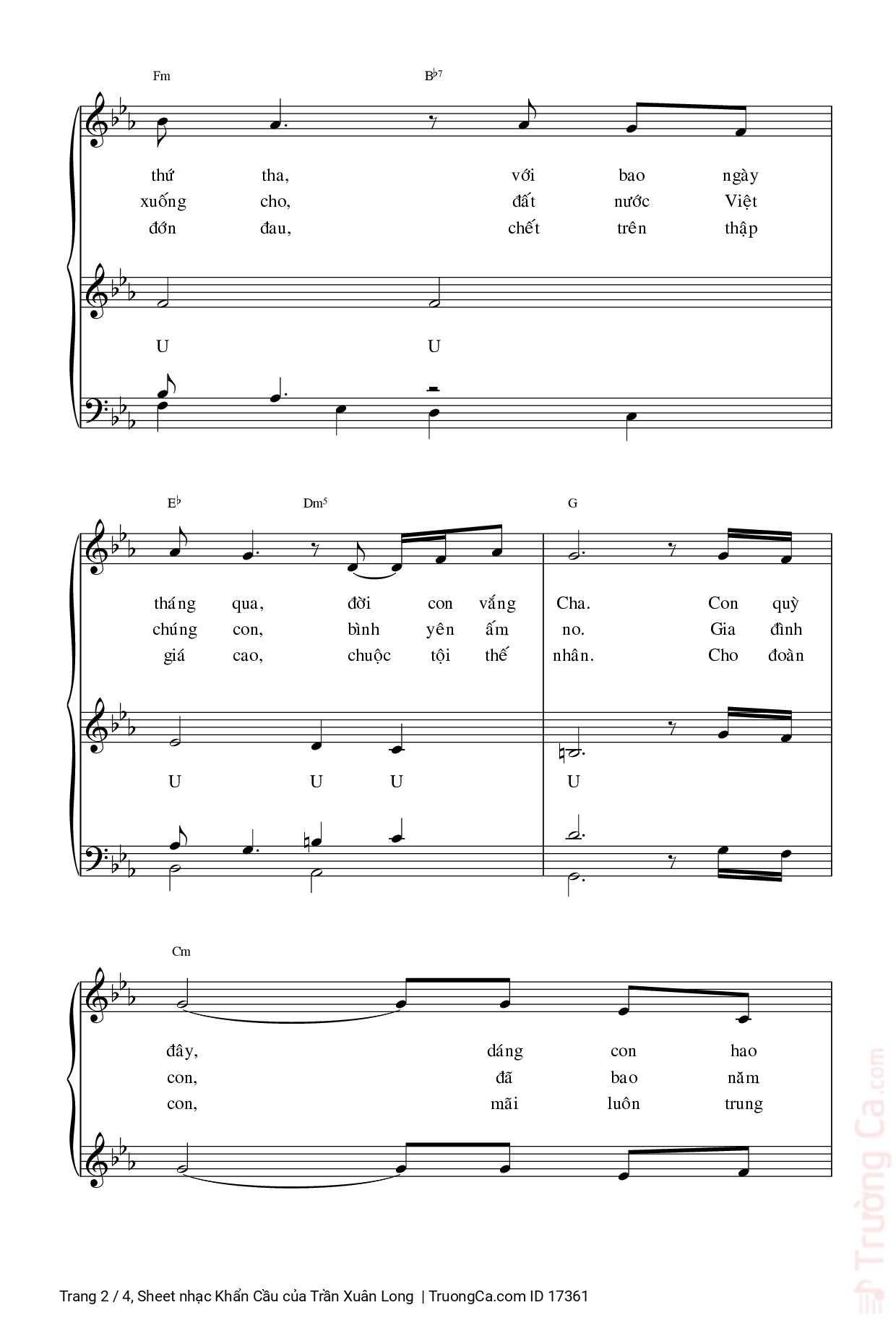 Page 2 of Sheet music PDF Khẩn Cầu - Trần Xuân Long