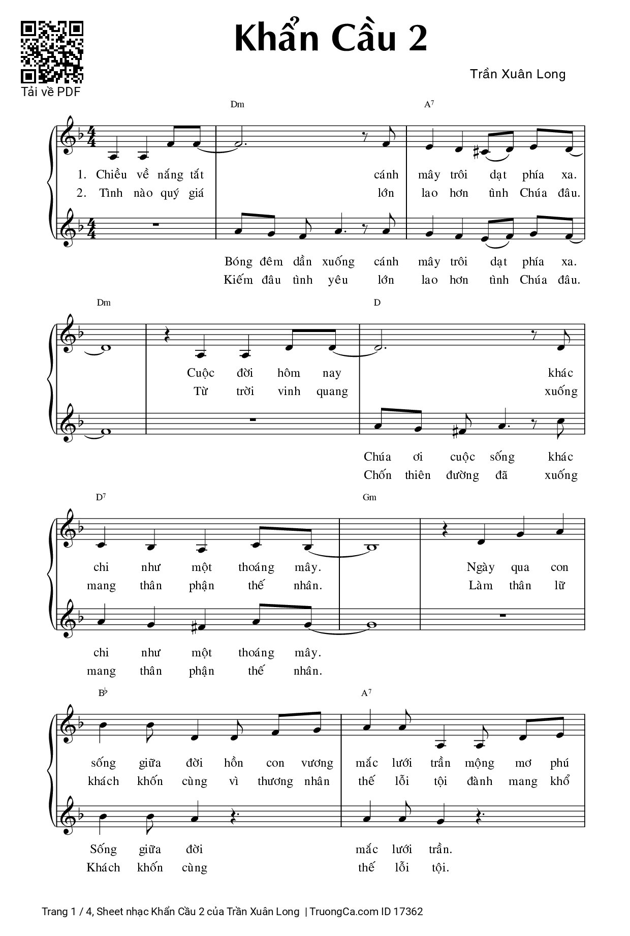 Sheet PDF of Khẩn Cầu 2 - Trần Xuân Long