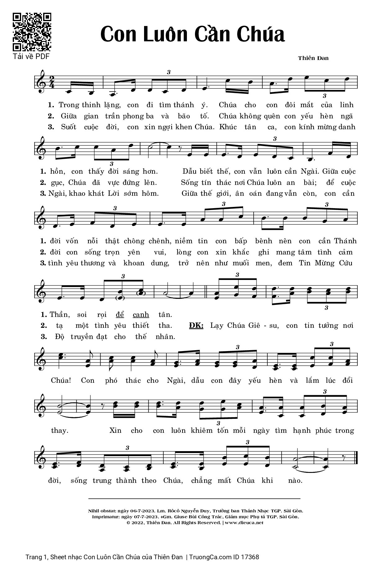 Sheet PDF of Con Luôn Cần Chúa