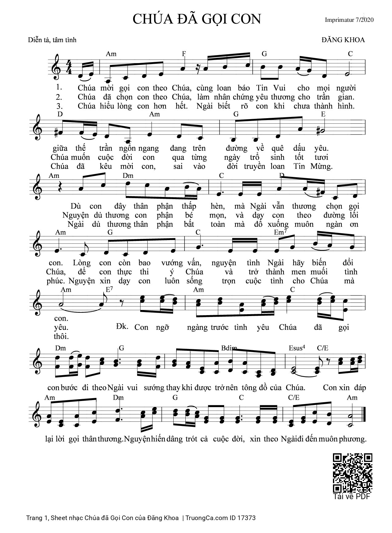 Page 1 of Sheet music PDF Chúa đã Gọi Con - Đăng Khoa
