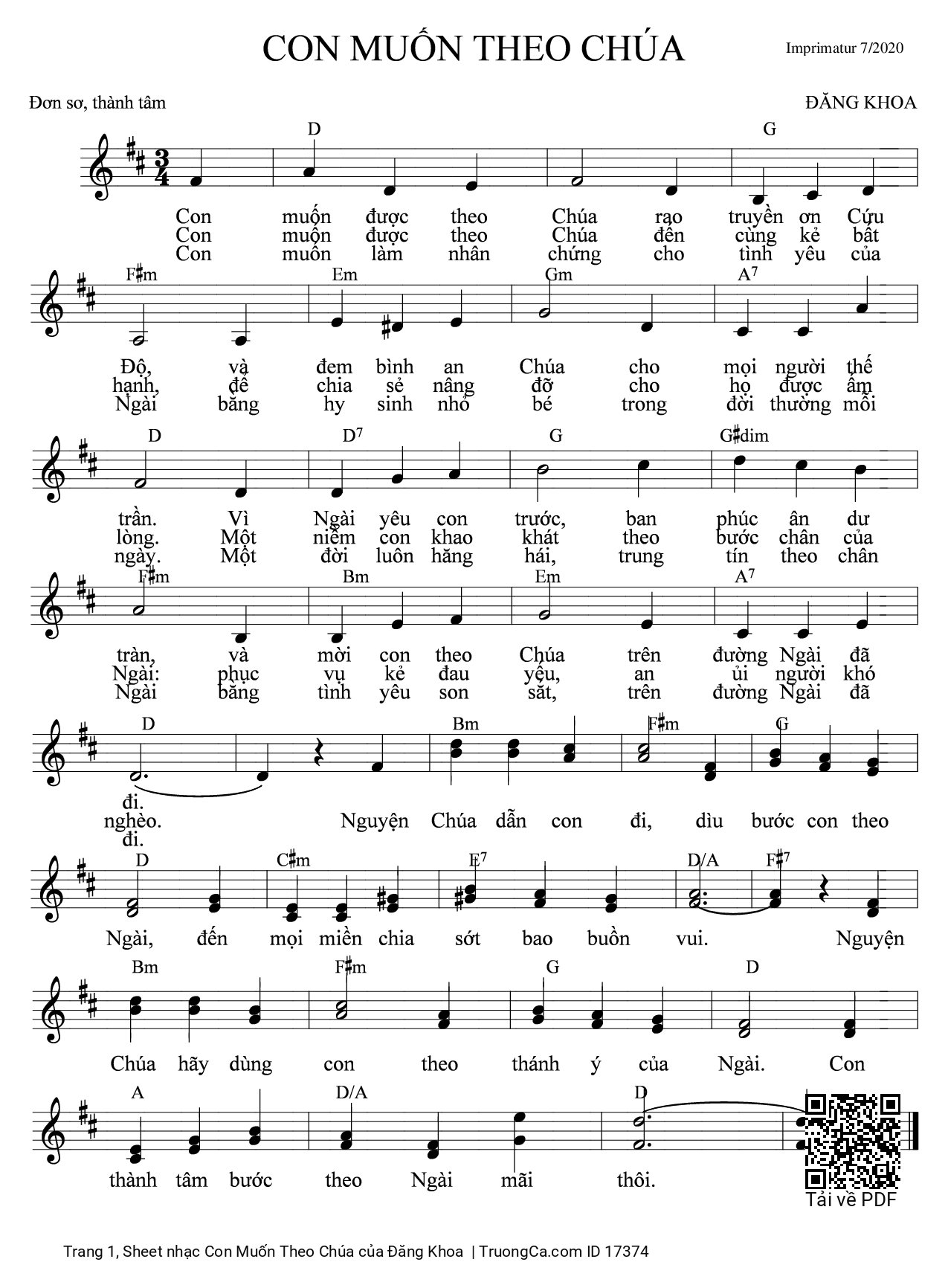 Sheet PDF of Con Muốn Theo Chúa