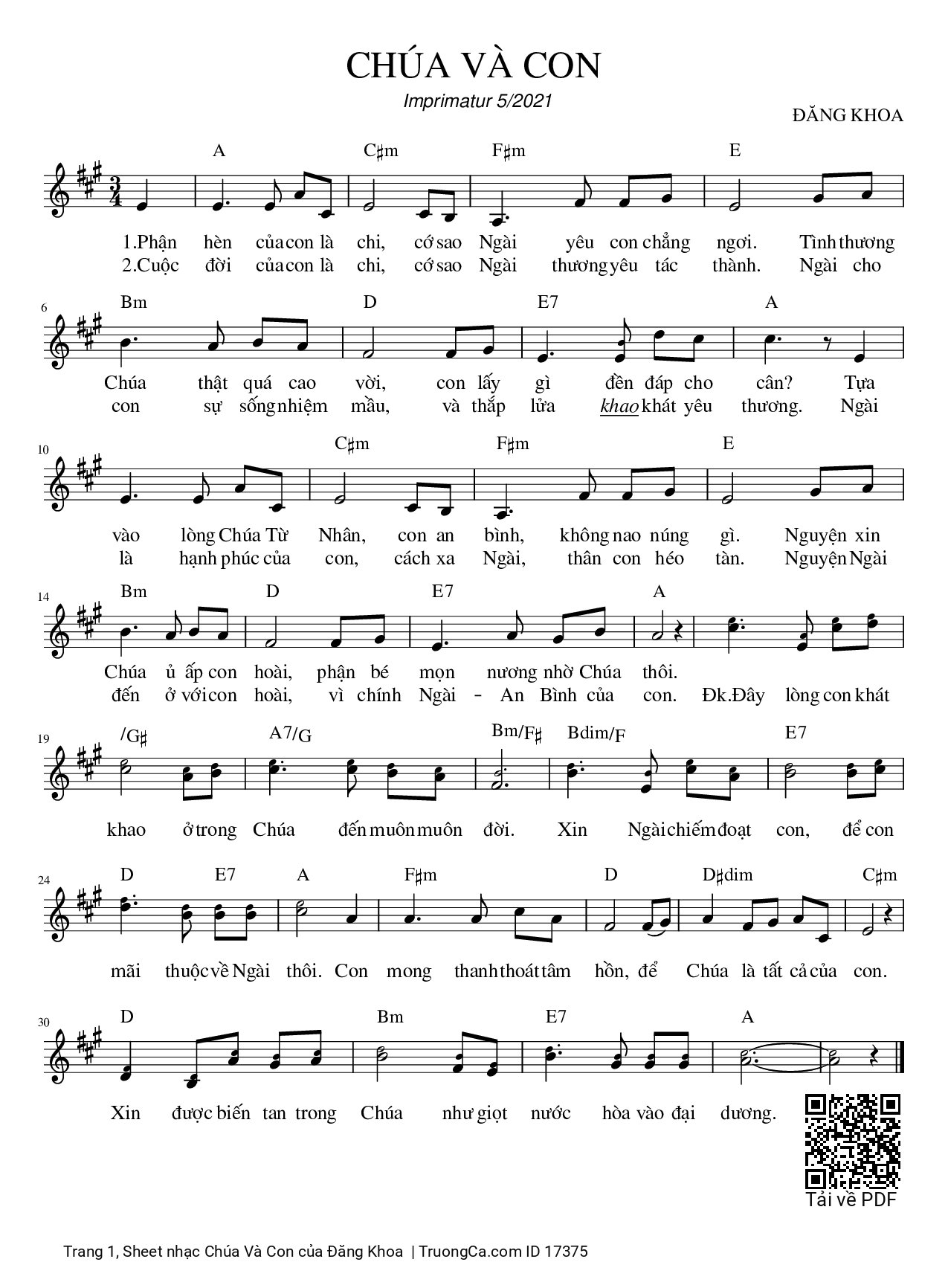 Sheet PDF of Chúa Và Con - Đăng Khoa