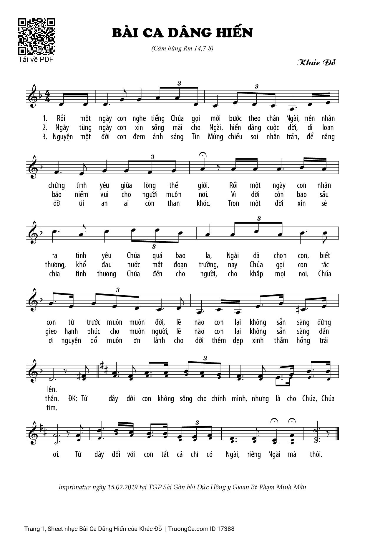 Sheet PDF of Bài Ca Dâng Hiến