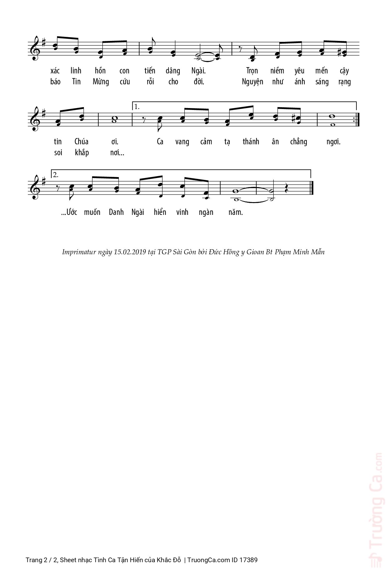 Page 2 of Sheet music PDF Tình Ca Tận Hiến - Khắc Đỗ