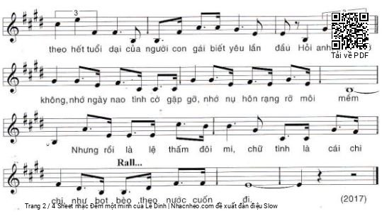 Page 2 of Sheet music PDF Đêm một mình - Lê Dinh