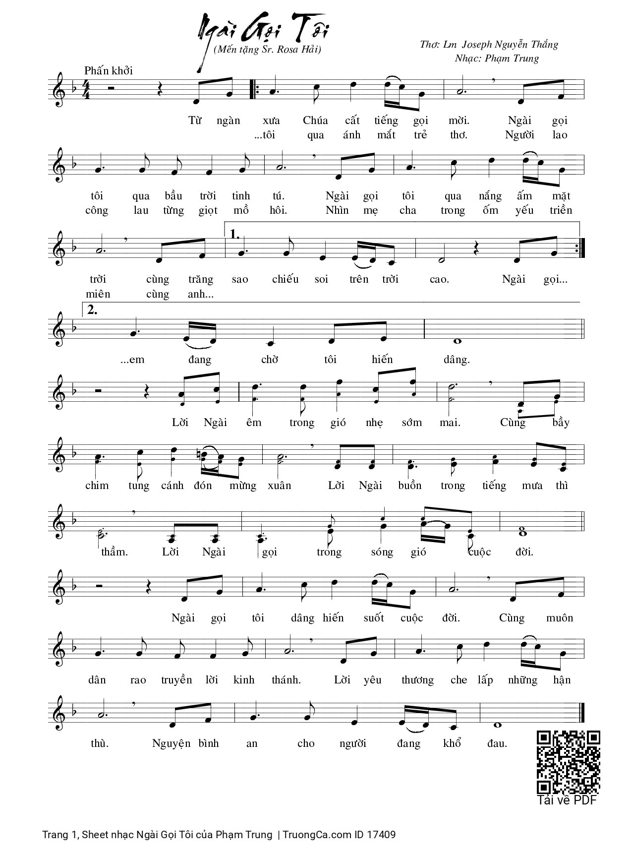 Sheet PDF of Ngài Gọi Tôi