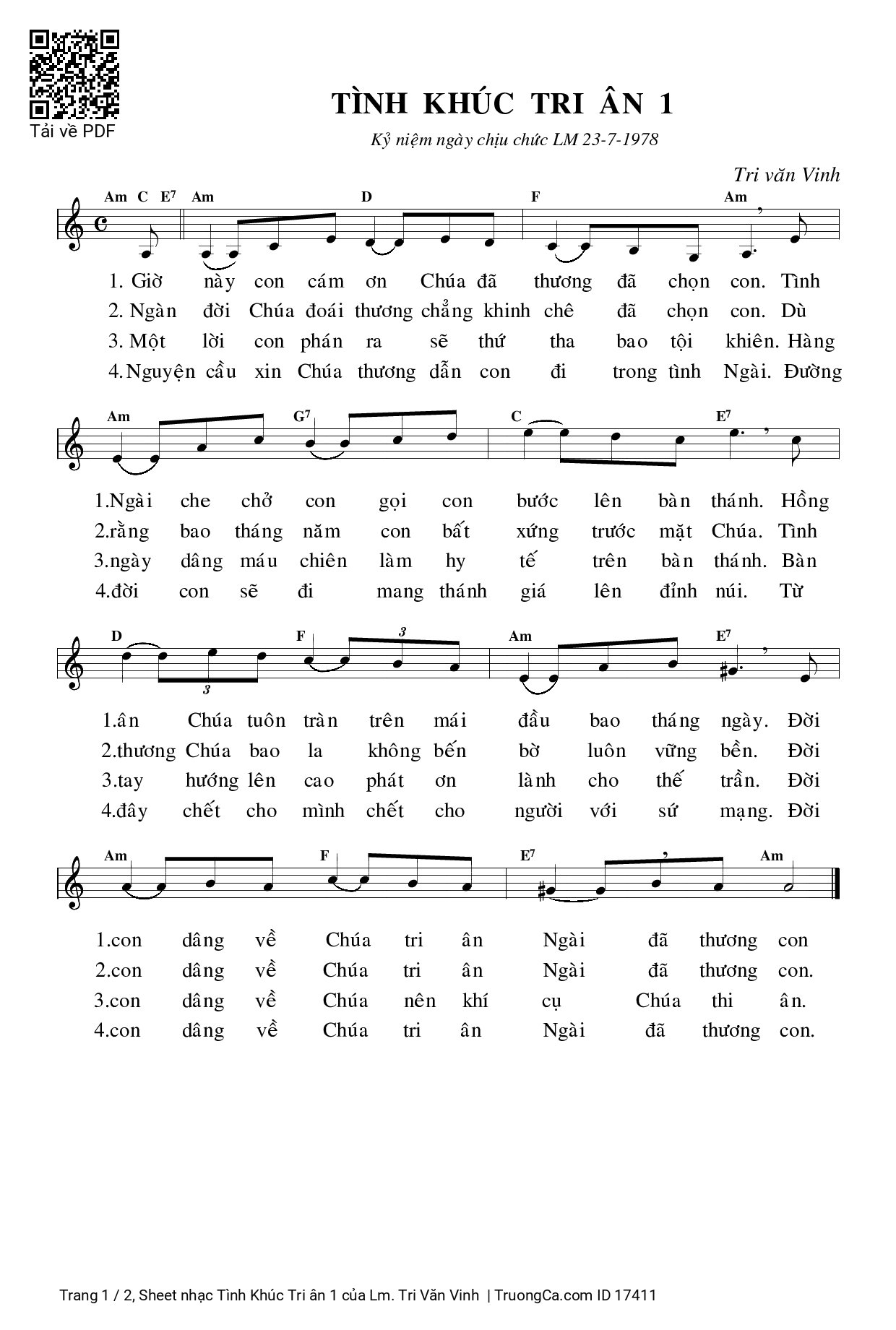 Sheet PDF of Tình Khúc Tri ân 1