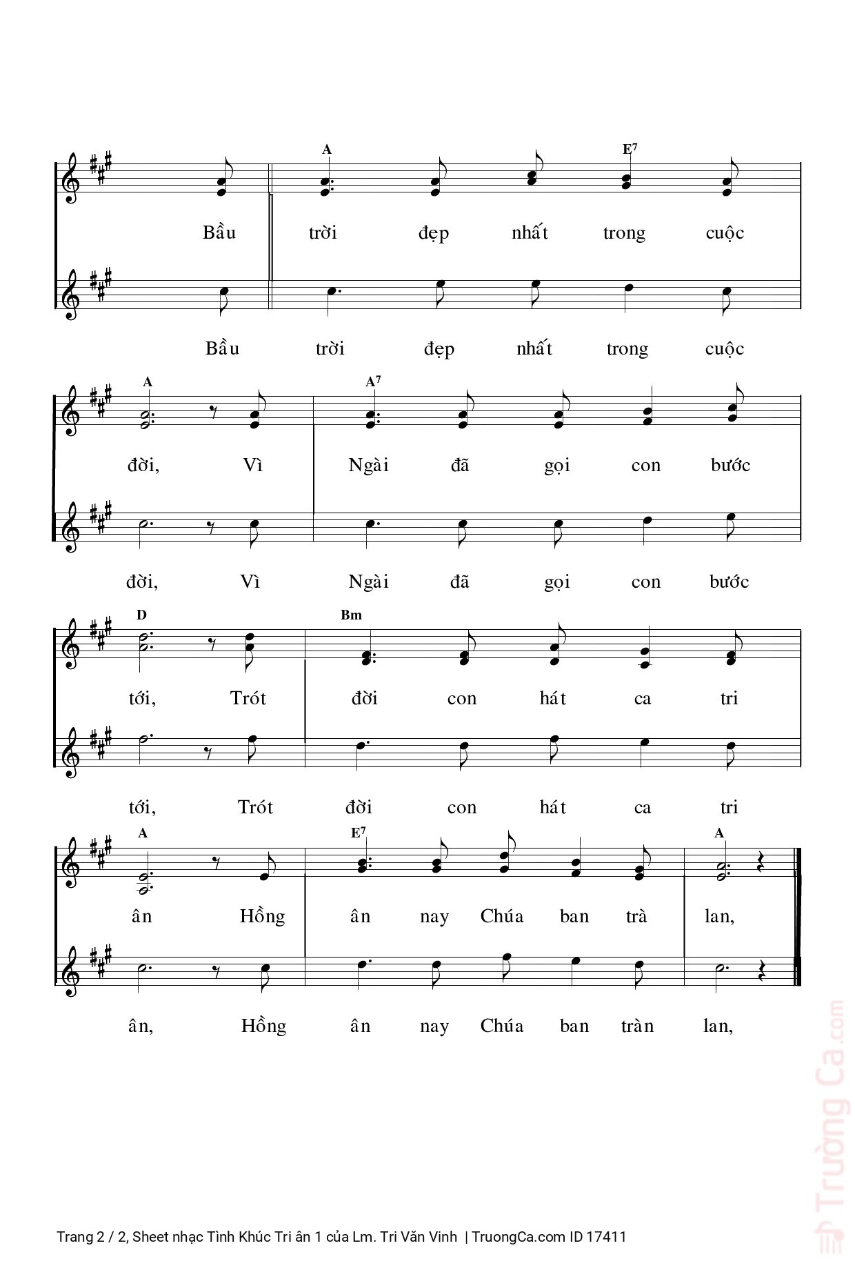 Page 2 of Sheet music PDF Tình Khúc Tri ân 1 - Lm. Tri Văn Vinh