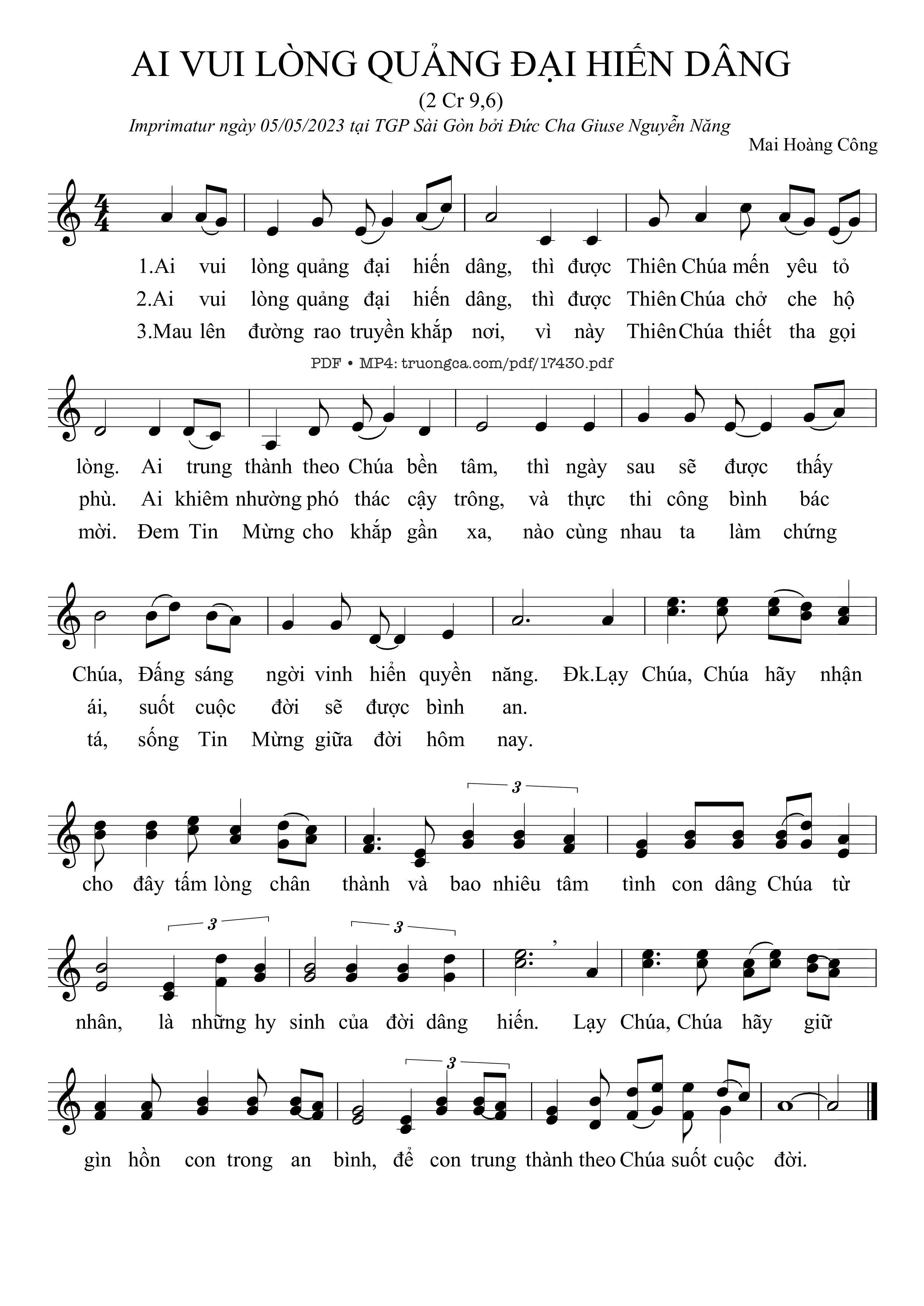 Page 1 of Sheet music PDF Ai Vui Lòng Quảng đại Hiến Dâng (2cr 9, 6) - Mai Hoàng Công