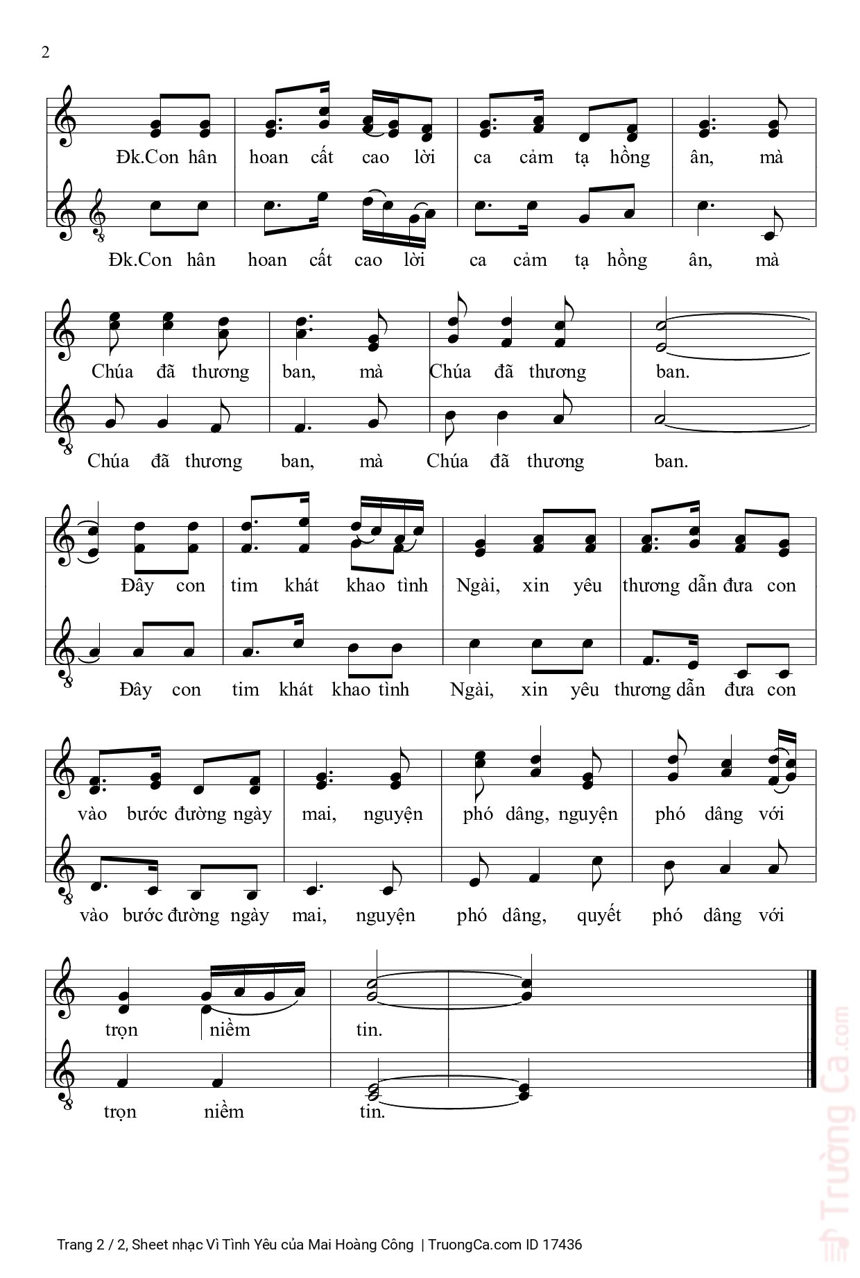Page 2 of Sheet music PDF Vì Tình Yêu - Mai Hoàng Công