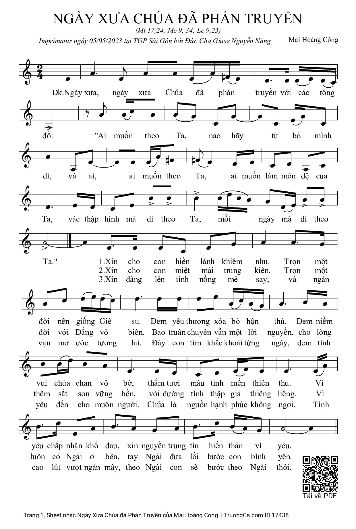 Sheet PDF of Ngày Xưa Chúa đã Phán Truyền