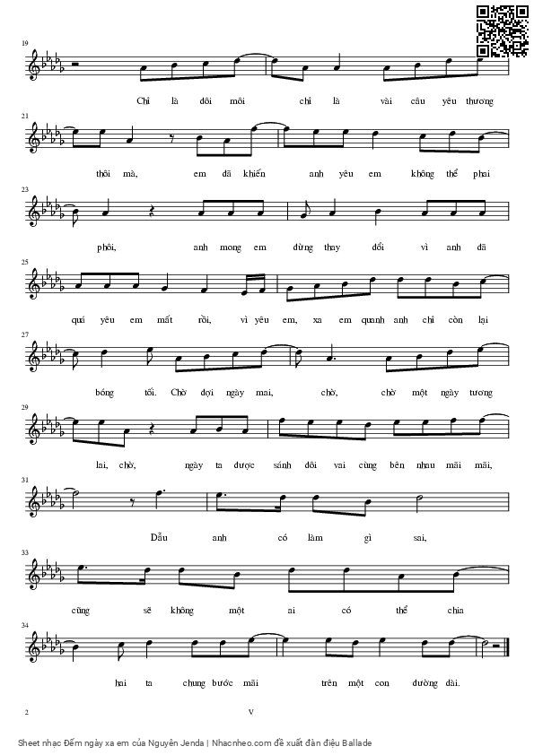 Page 2 of Sheet music PDF Đếm ngày xa em - Nguyên Jenda