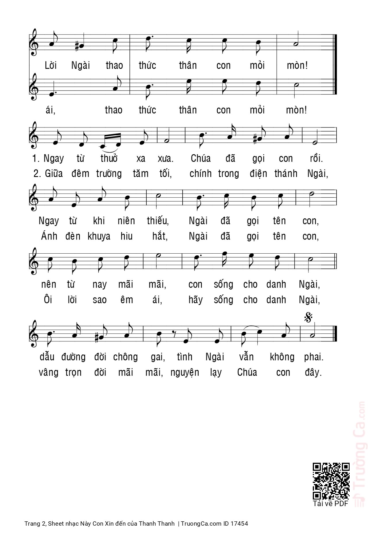 Page 2 of Sheet music PDF Này Con Xin đến - Thanh Thanh