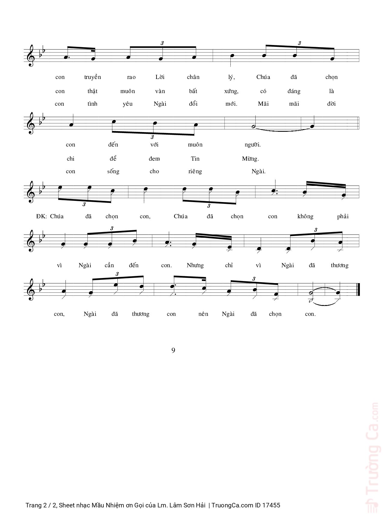 Page 2 of Sheet music PDF Mầu Nhiệm ơn Gọi - Lm. Lâm Sơn Hải