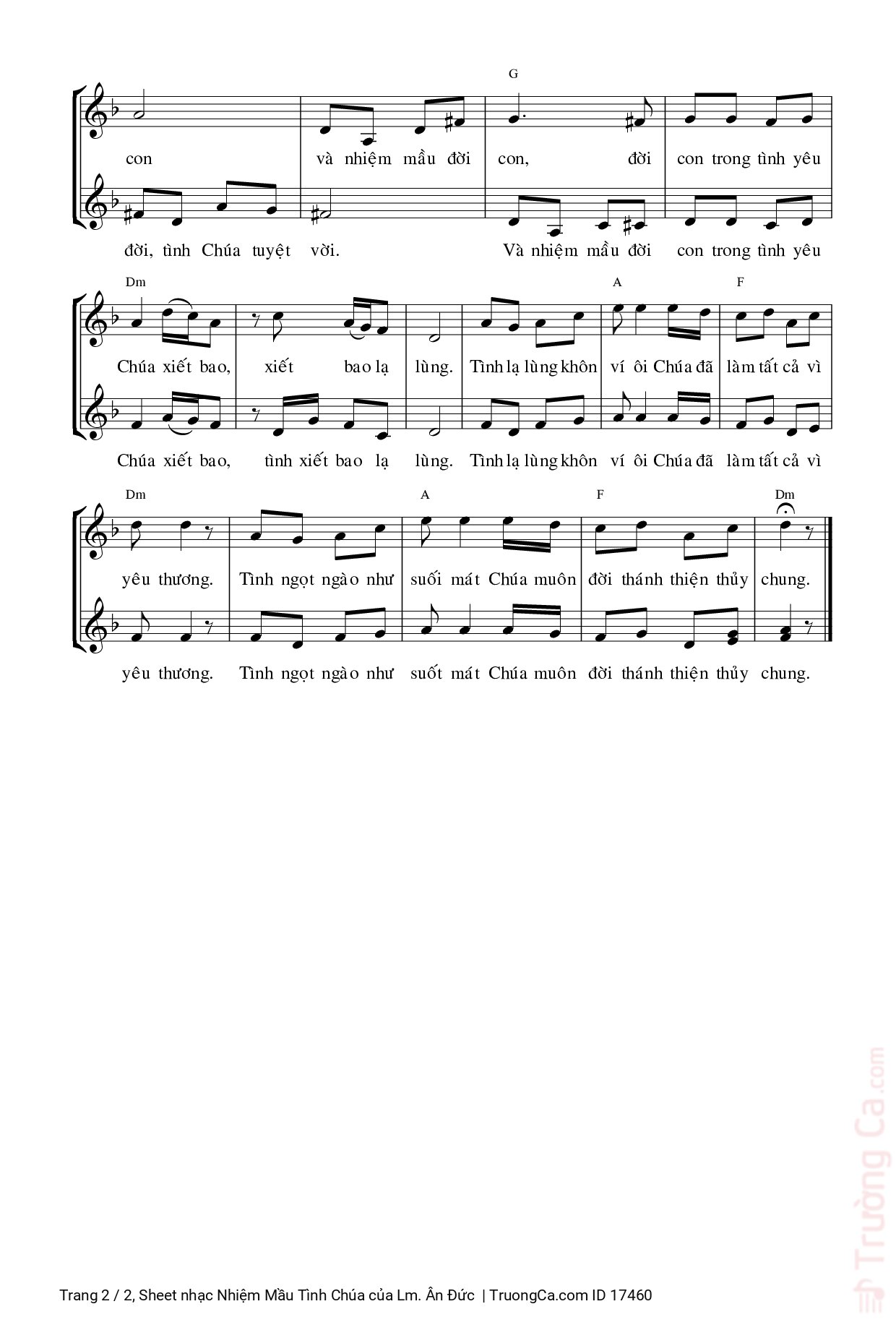 Page 2 of Sheet music PDF Nhiệm Mầu Tình Chúa - Lm. Ân Đức