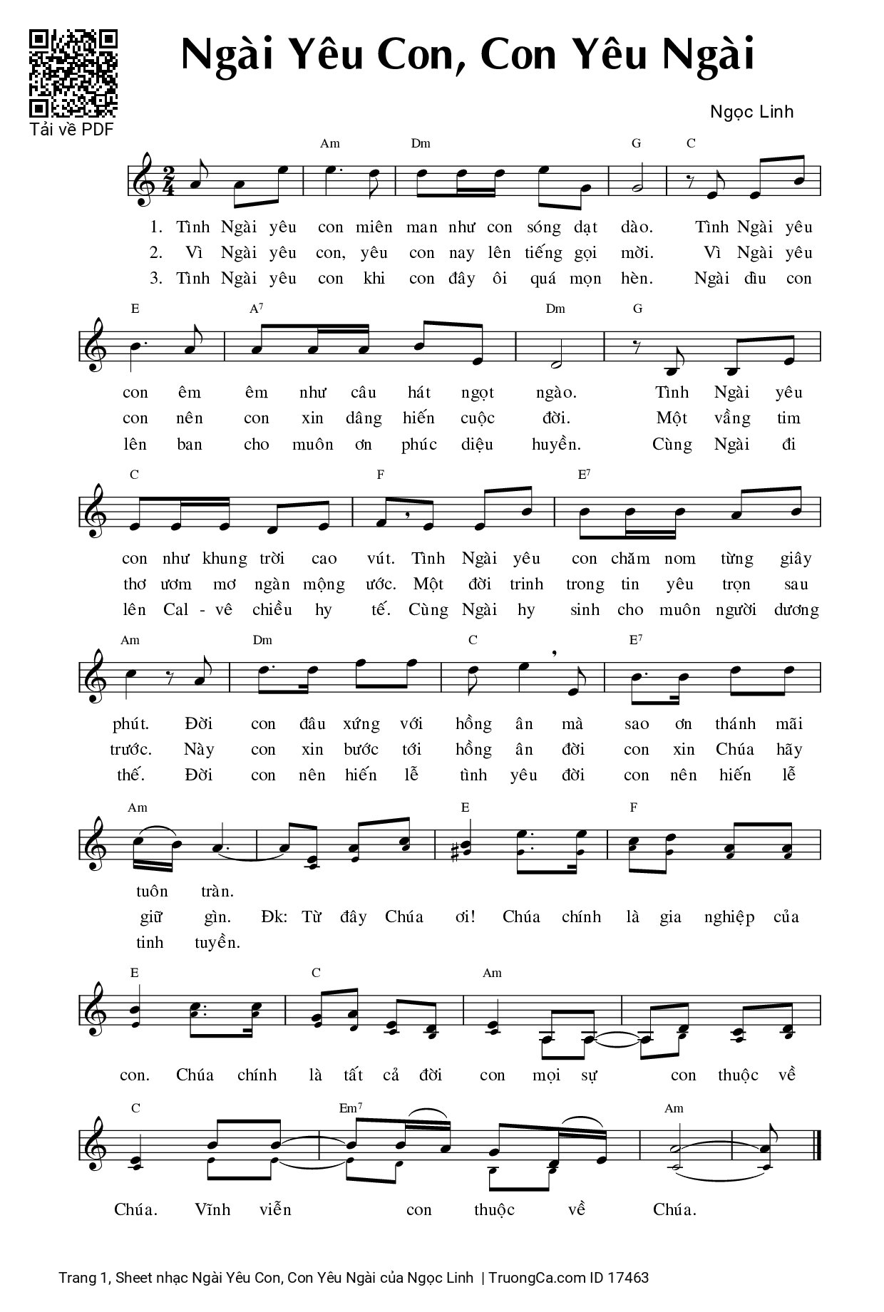 Sheet PDF of Ngài Yêu Con, Con Yêu Ngài