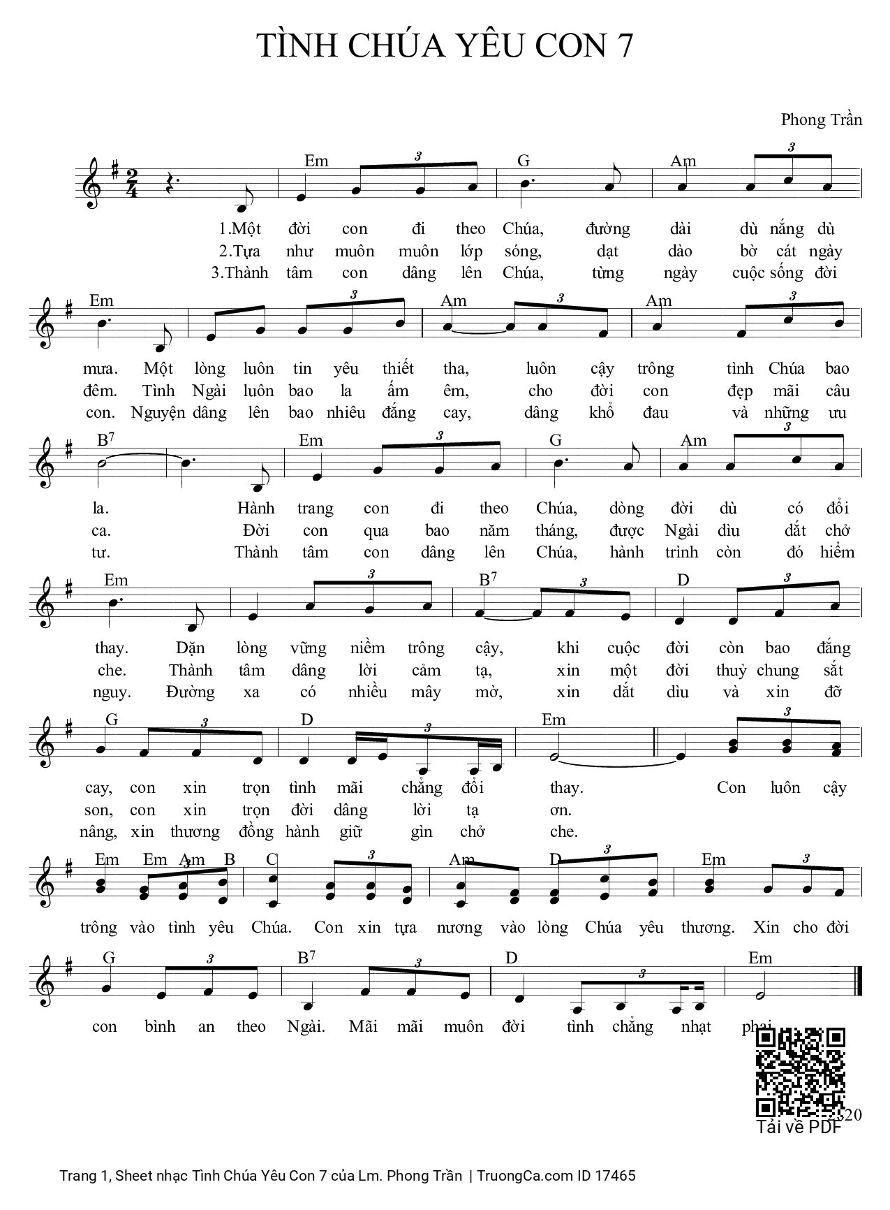 Page 1 of Sheet music PDF Tình Chúa Yêu Con 7 - Lm. Phong Trần