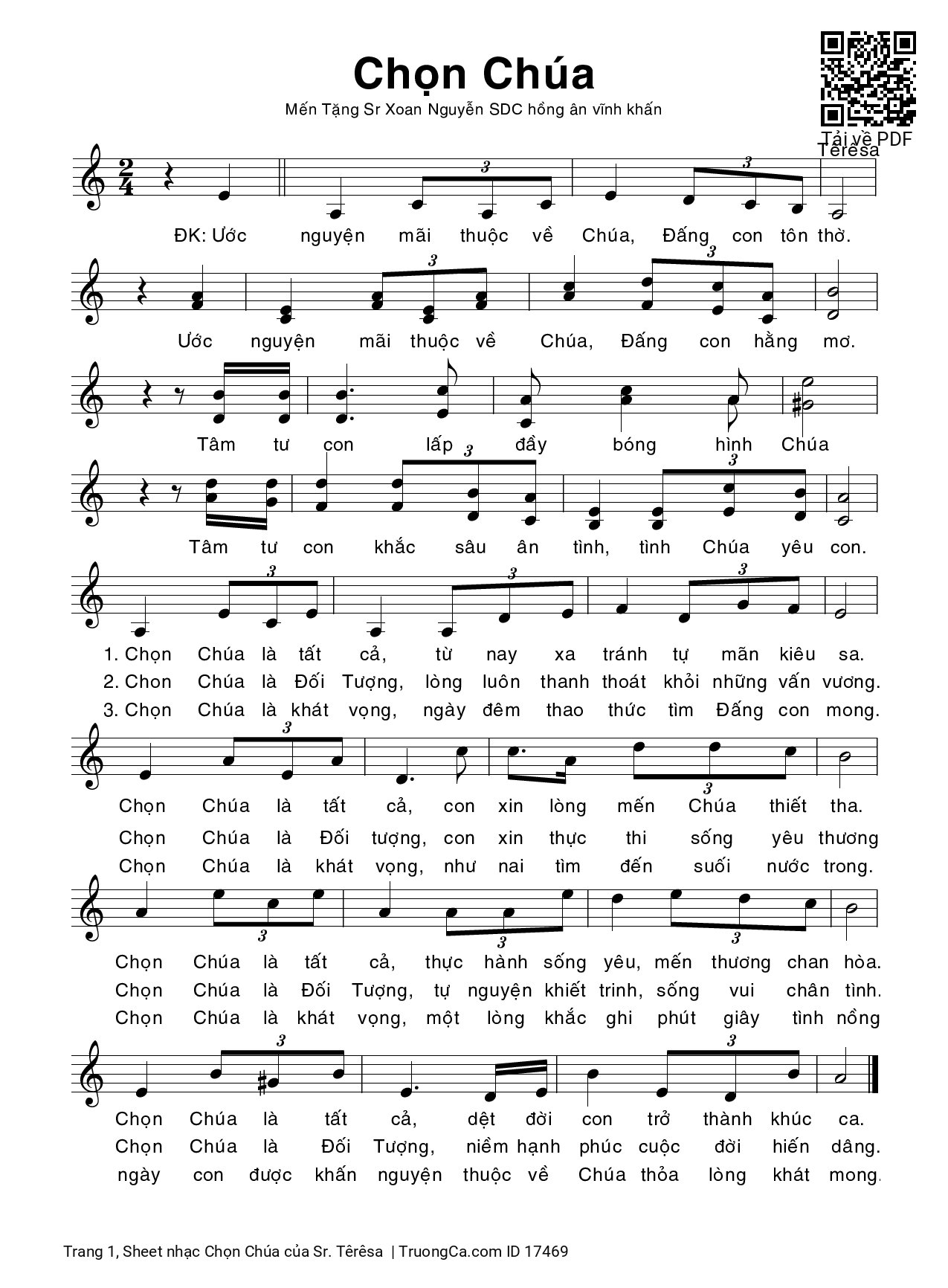 Page 1 of Sheet music PDF Chọn Chúa - Sr. Têrêsa