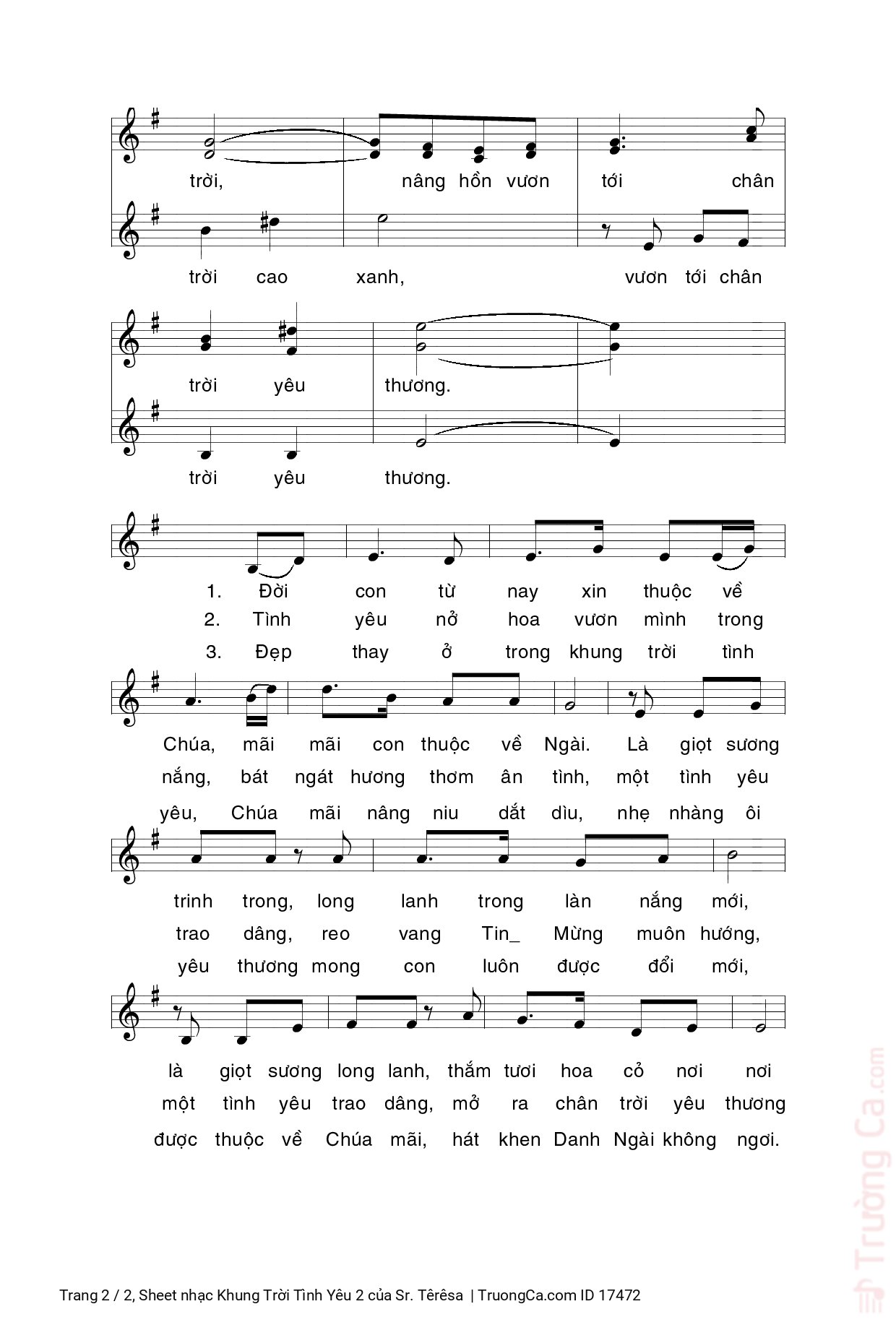 Page 2 of Sheet music PDF Khung Trời Tình Yêu 2 - Sr. Têrêsa