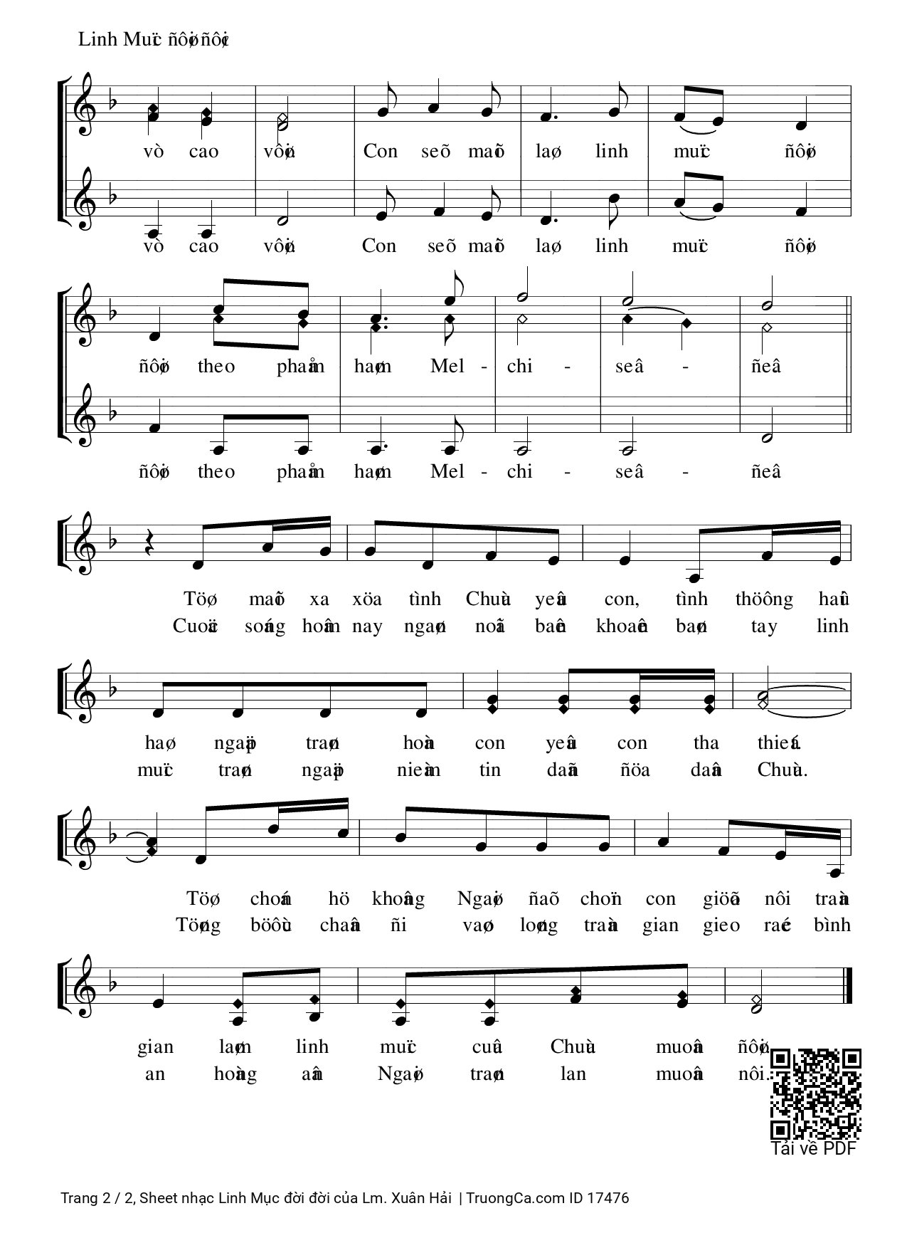 Page 2 of Sheet music PDF Linh Mục đời đời - Lm. Xuân Hải