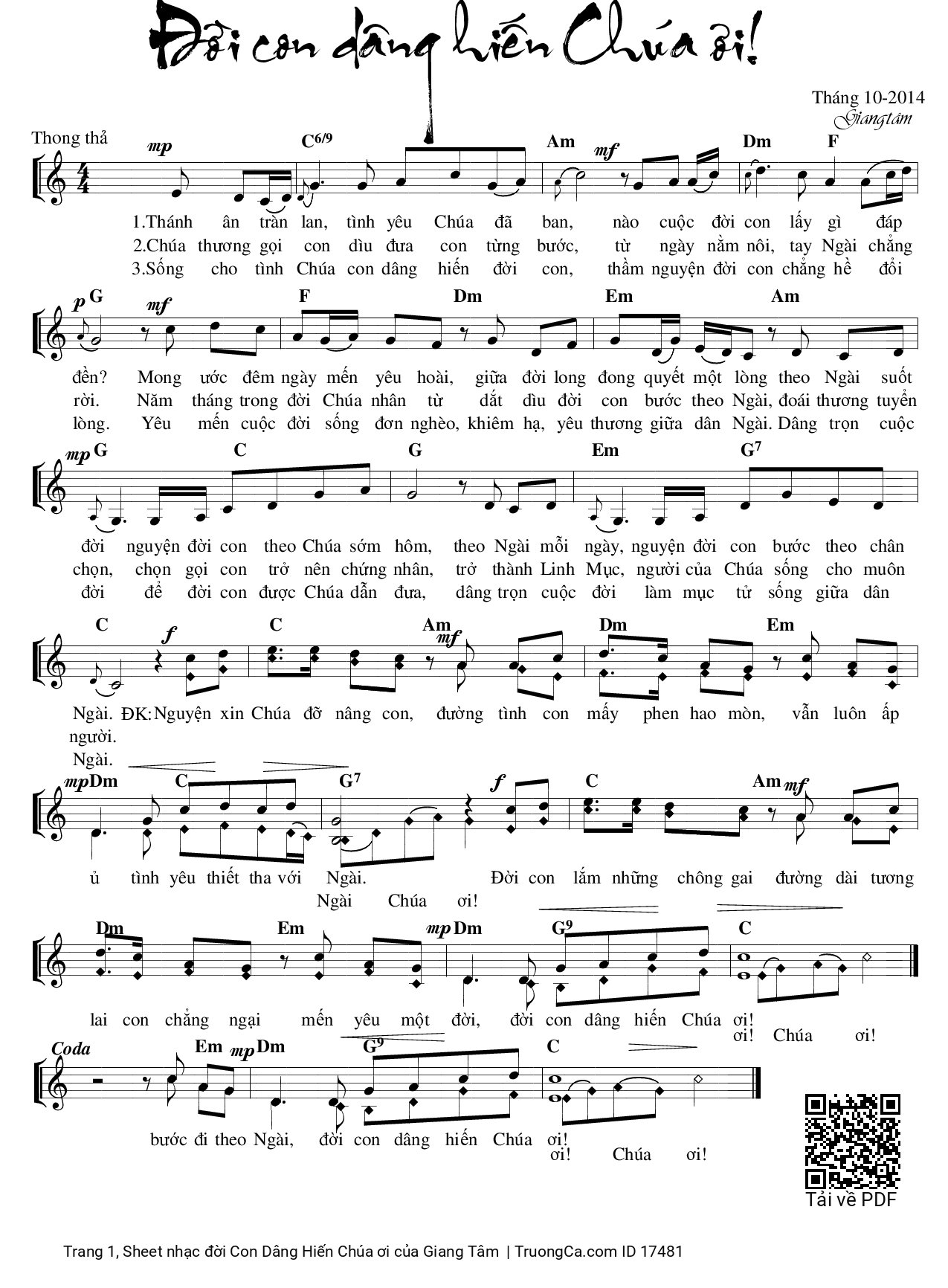 Sheet PDF of đời Con Dâng Hiến Chúa ơi