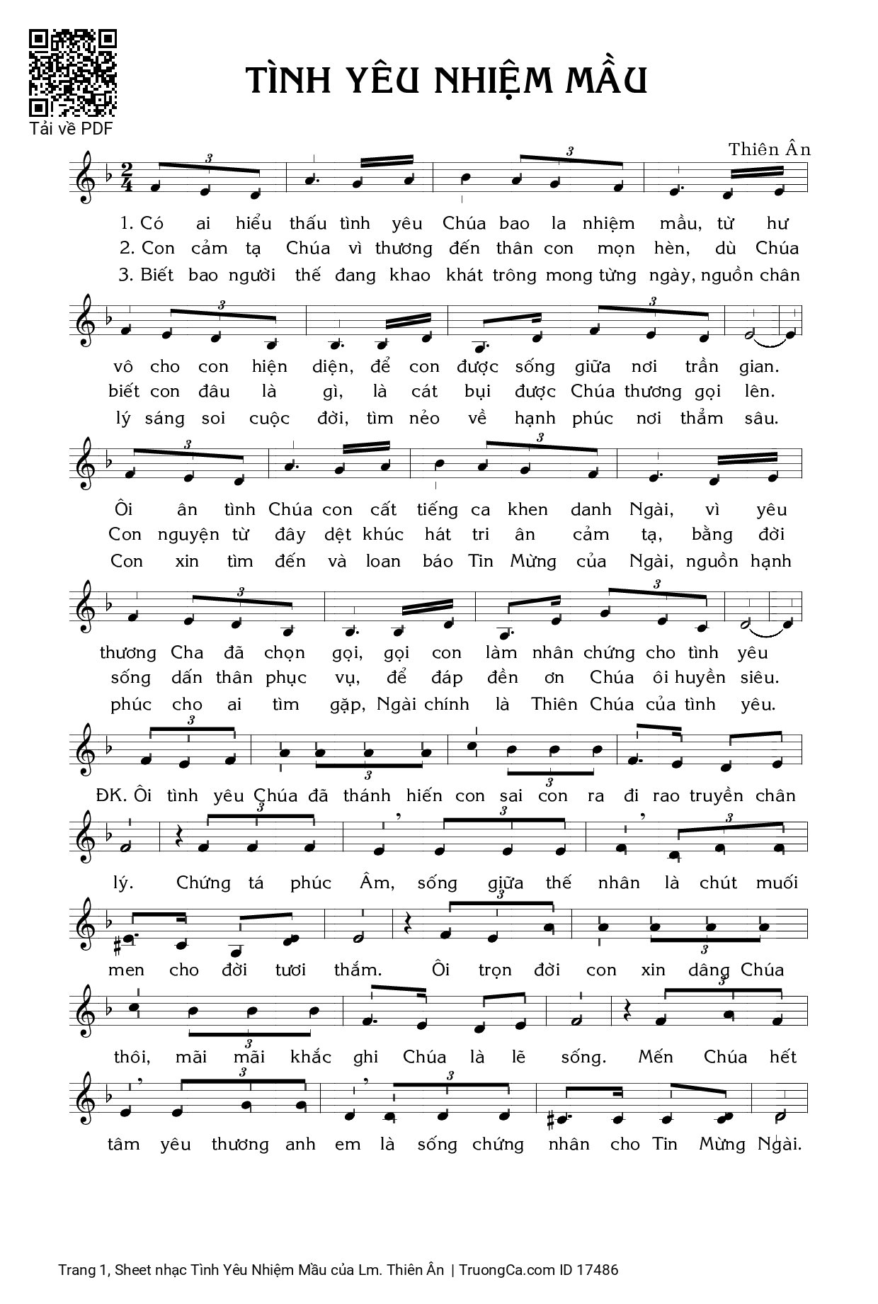 Sheet PDF of Tình Yêu Nhiệm Mầu