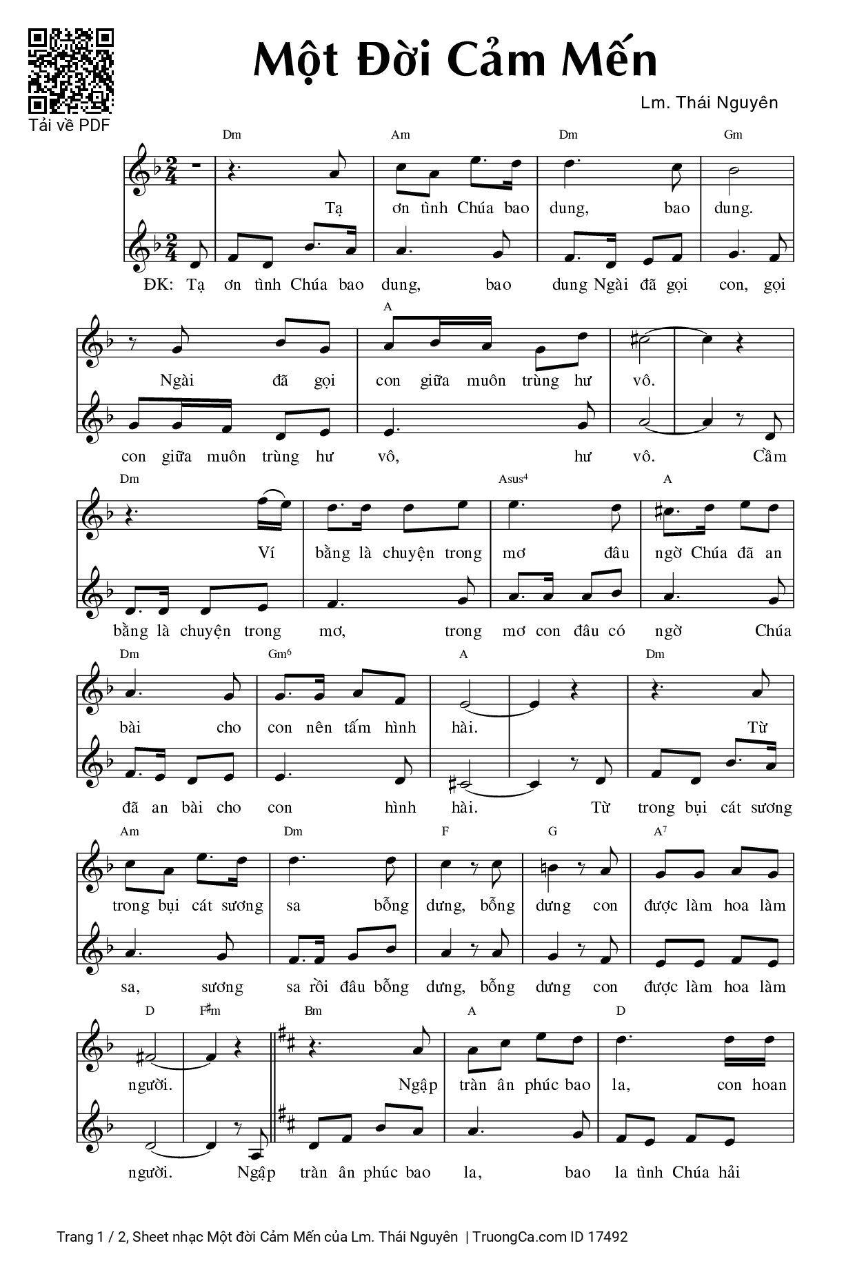 Sheet PDF of Một đời Cảm Mến