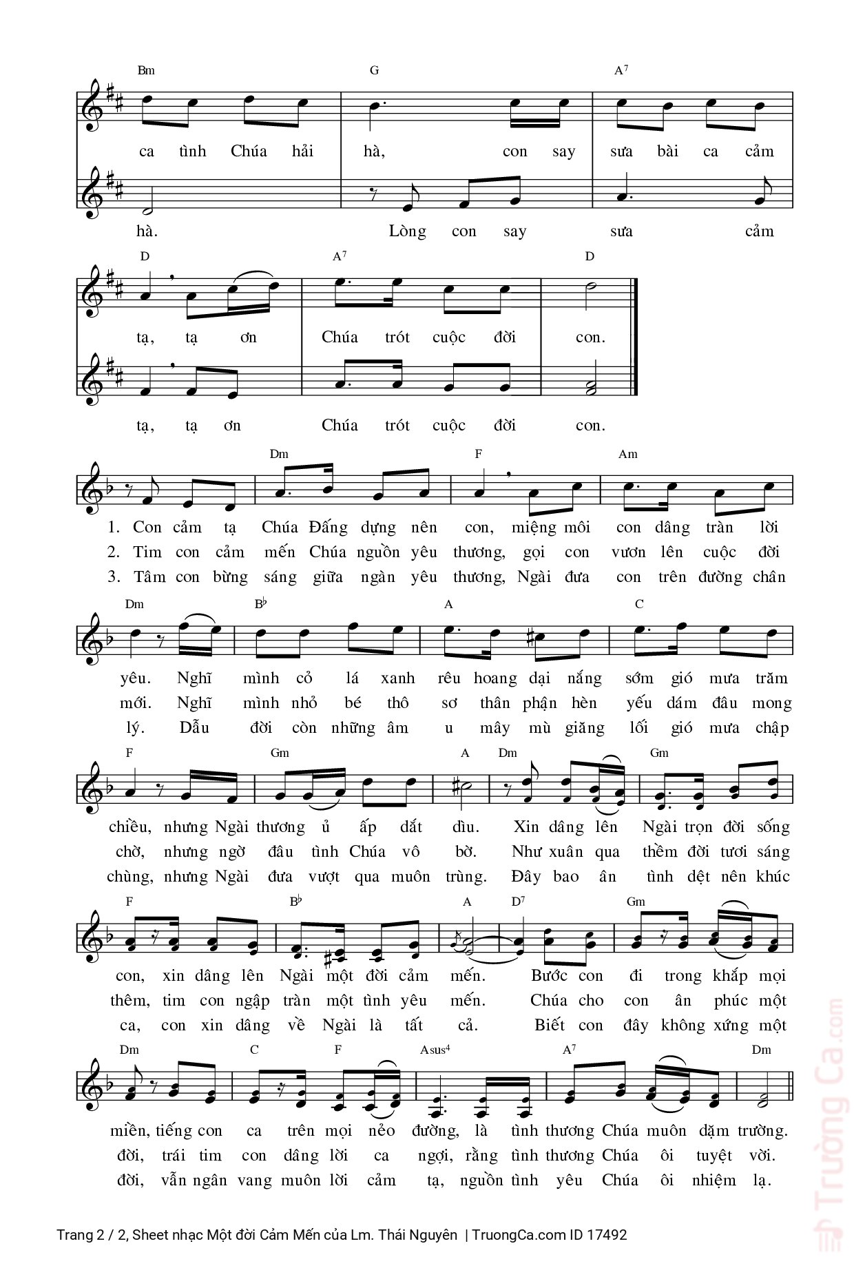 Page 2 of Sheet music PDF Một đời Cảm Mến - Lm. Thái Nguyên