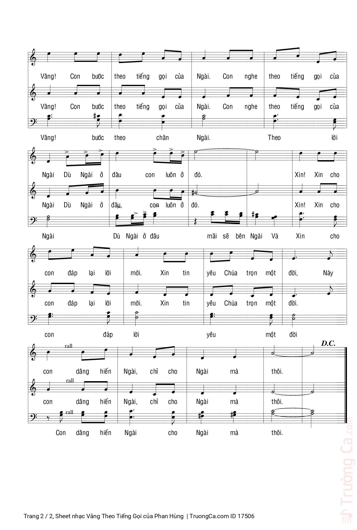 Page 2 of Sheet music PDF Vâng Theo Tiếng Gọi - Phan Hùng