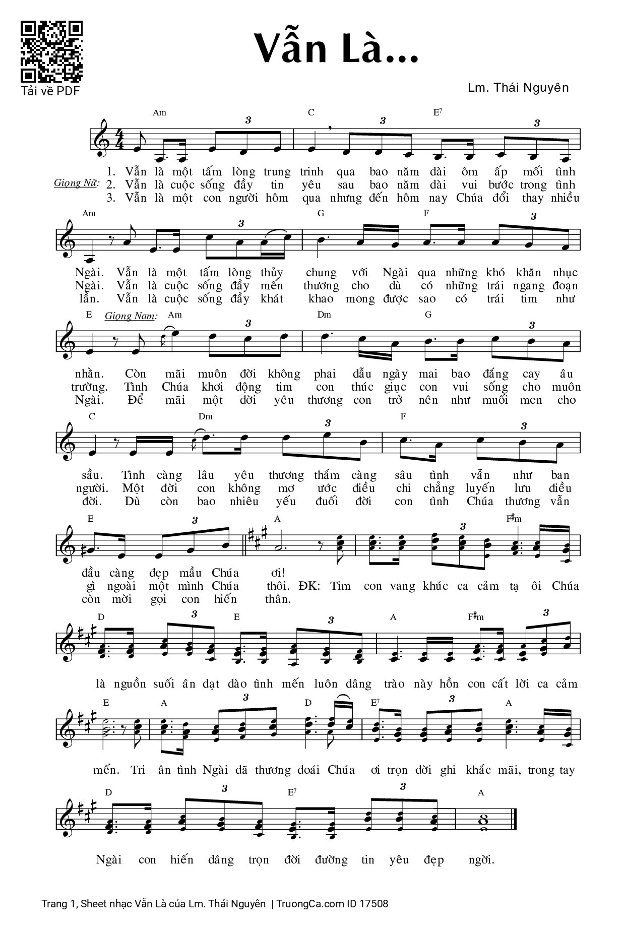 Page 1 of Sheet music PDF Vẫn Là - Lm. Thái Nguyên