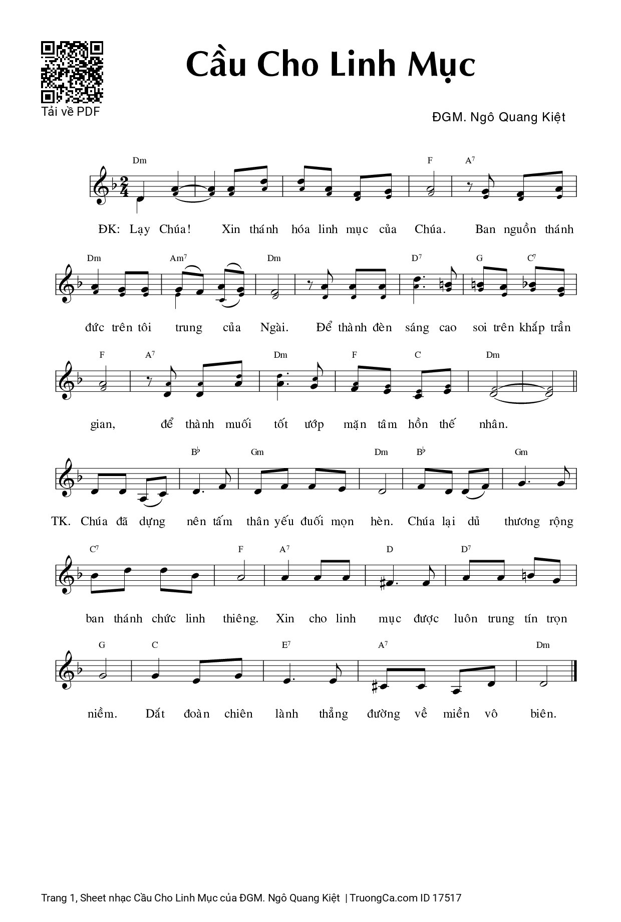 Sheet PDF of Cầu Cho Linh Mục