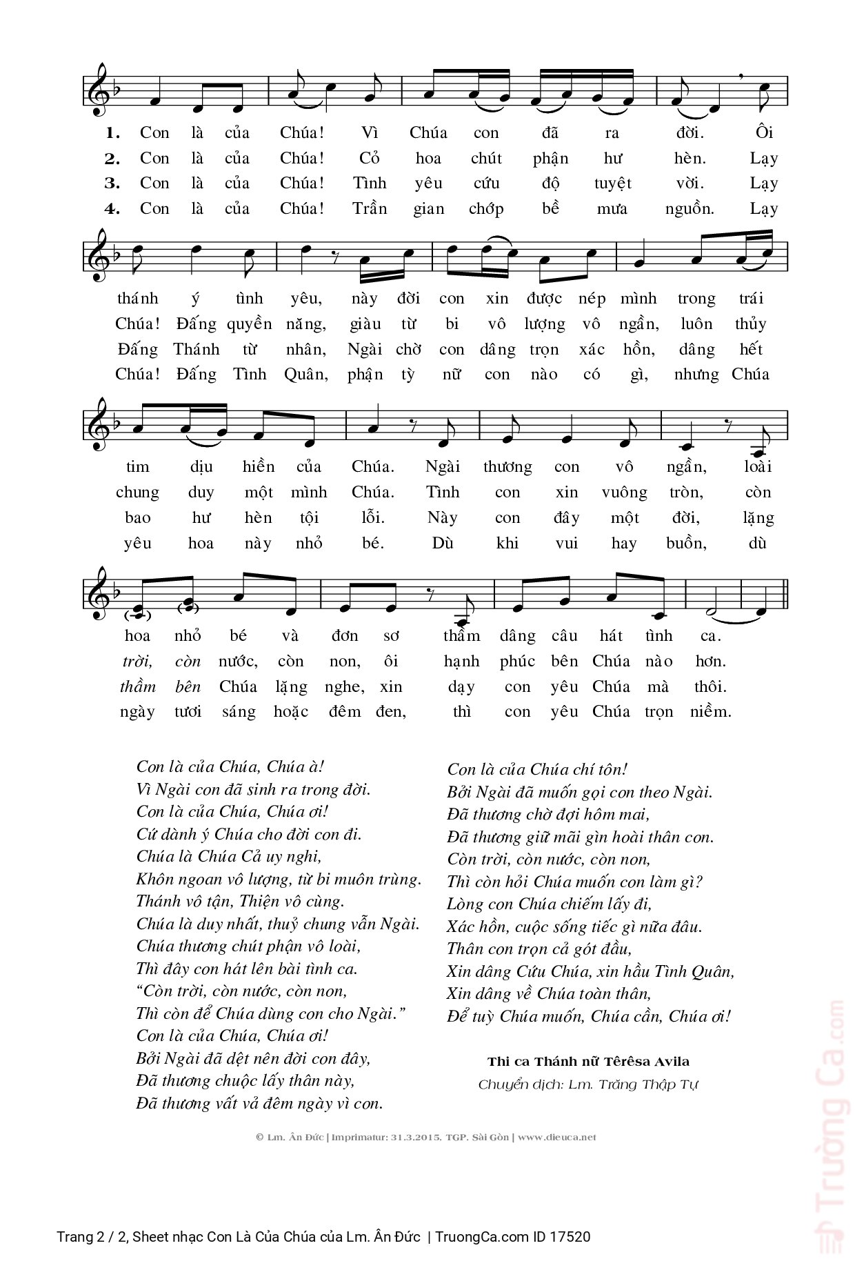 Page 2 of Sheet music PDF Con Là Của Chúa - Lm. Ân Đức