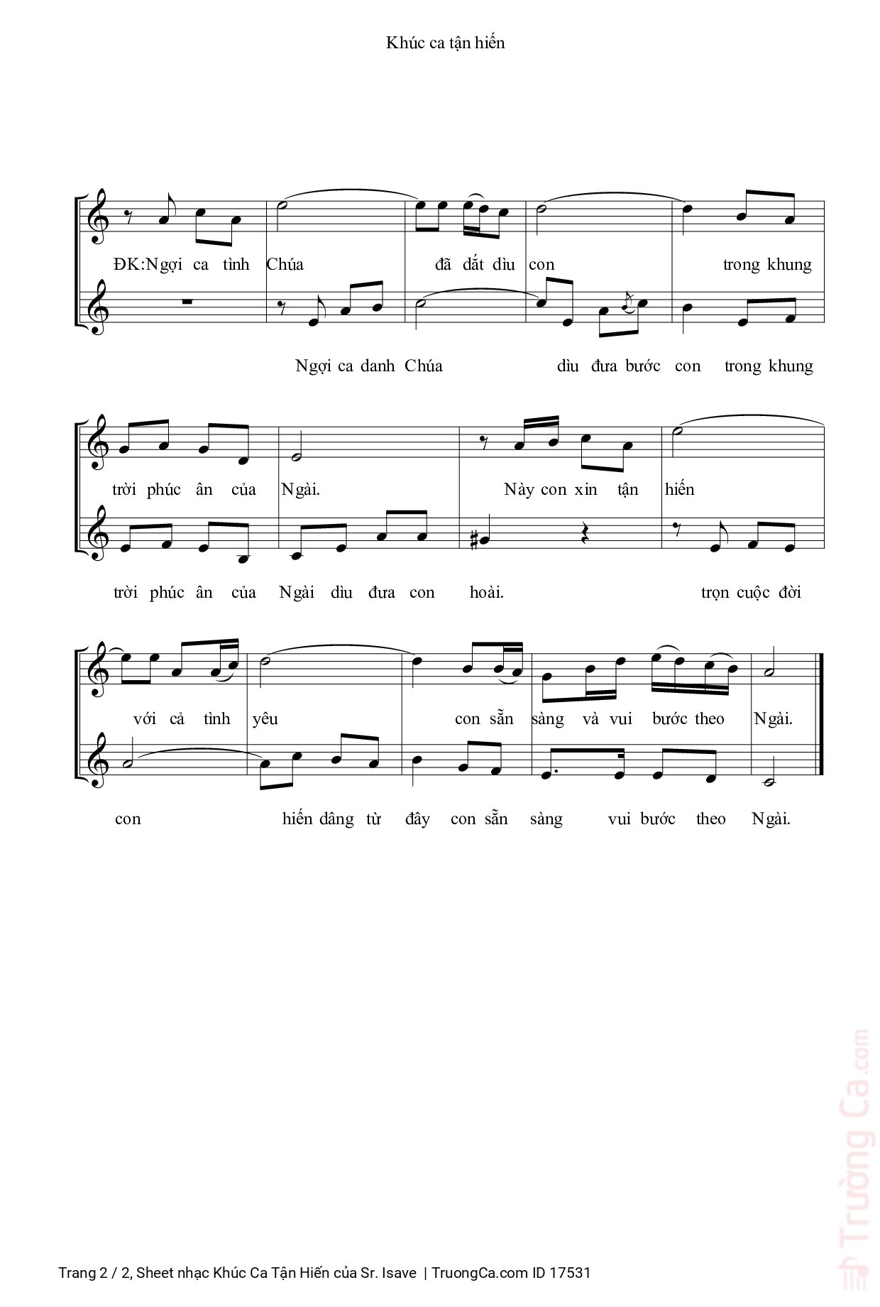 Page 2 of Sheet music PDF Khúc Ca Tận Hiến - Sr. Isave