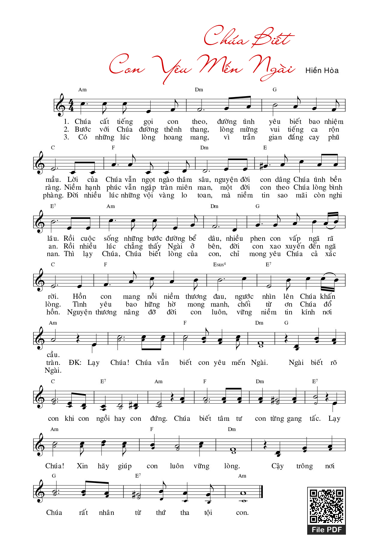 Chúa Biết Con Yêu Mến Ngài