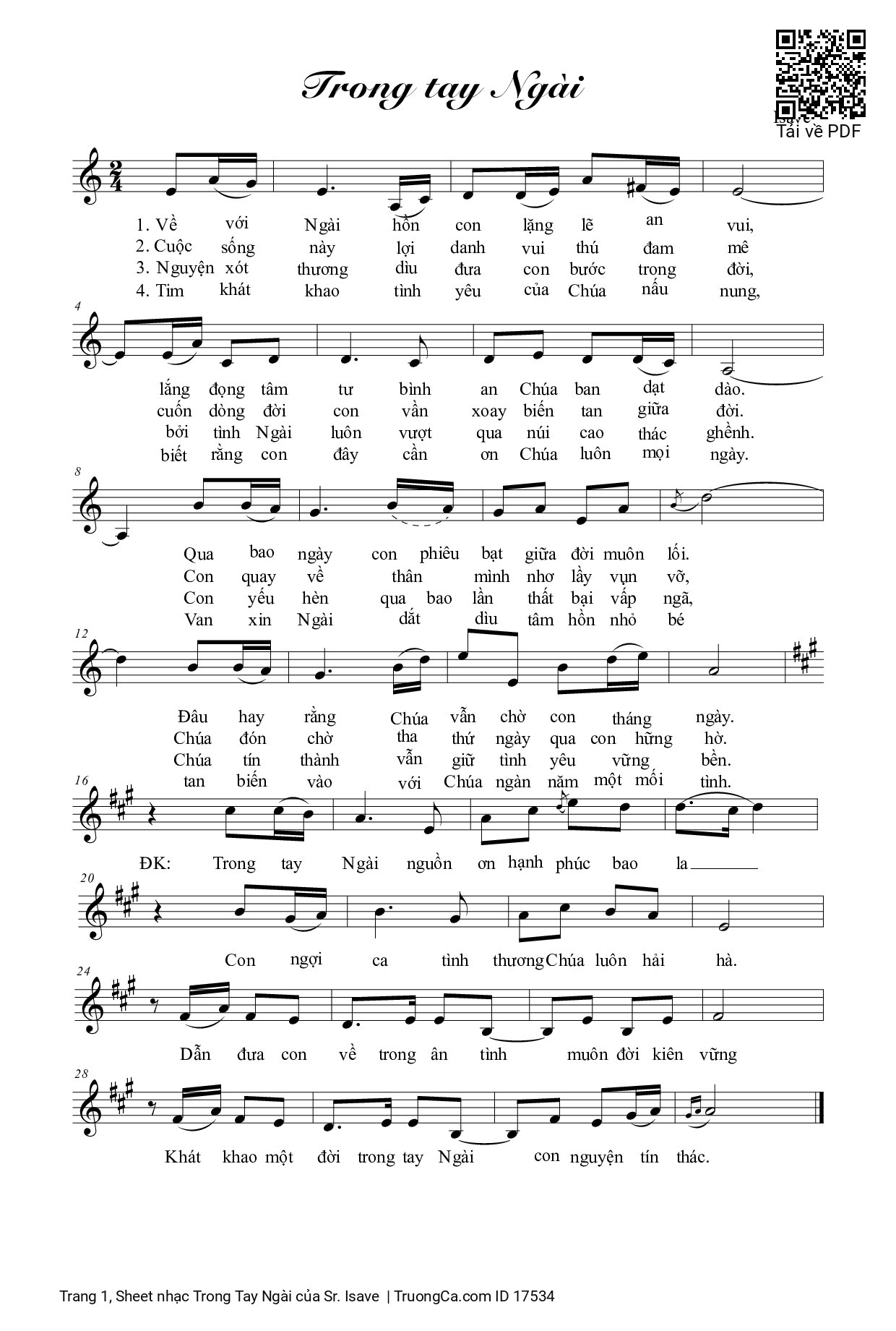 Sheet PDF of Trong Tay Ngài