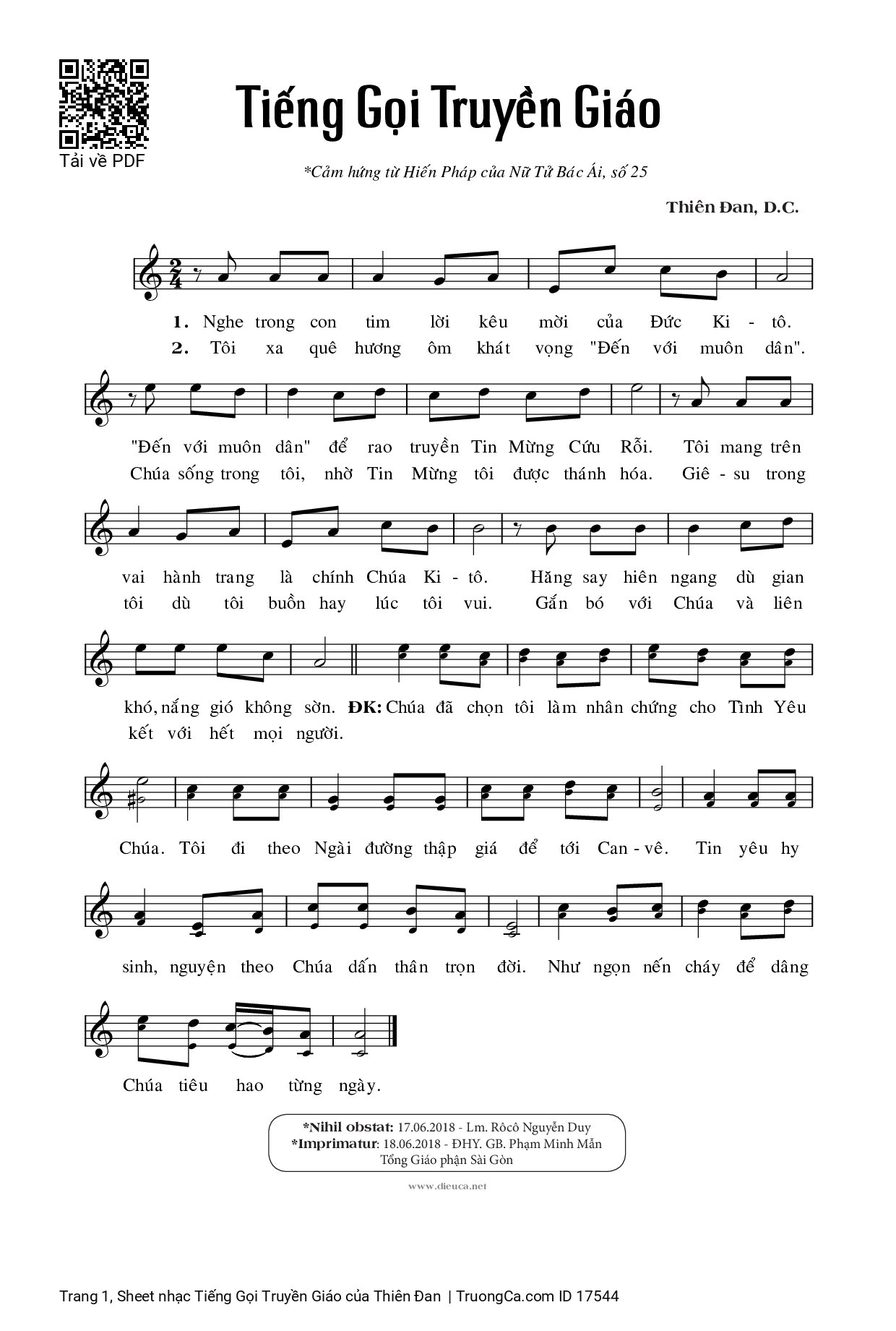 Sheet PDF of Tiếng Gọi Truyền Giáo