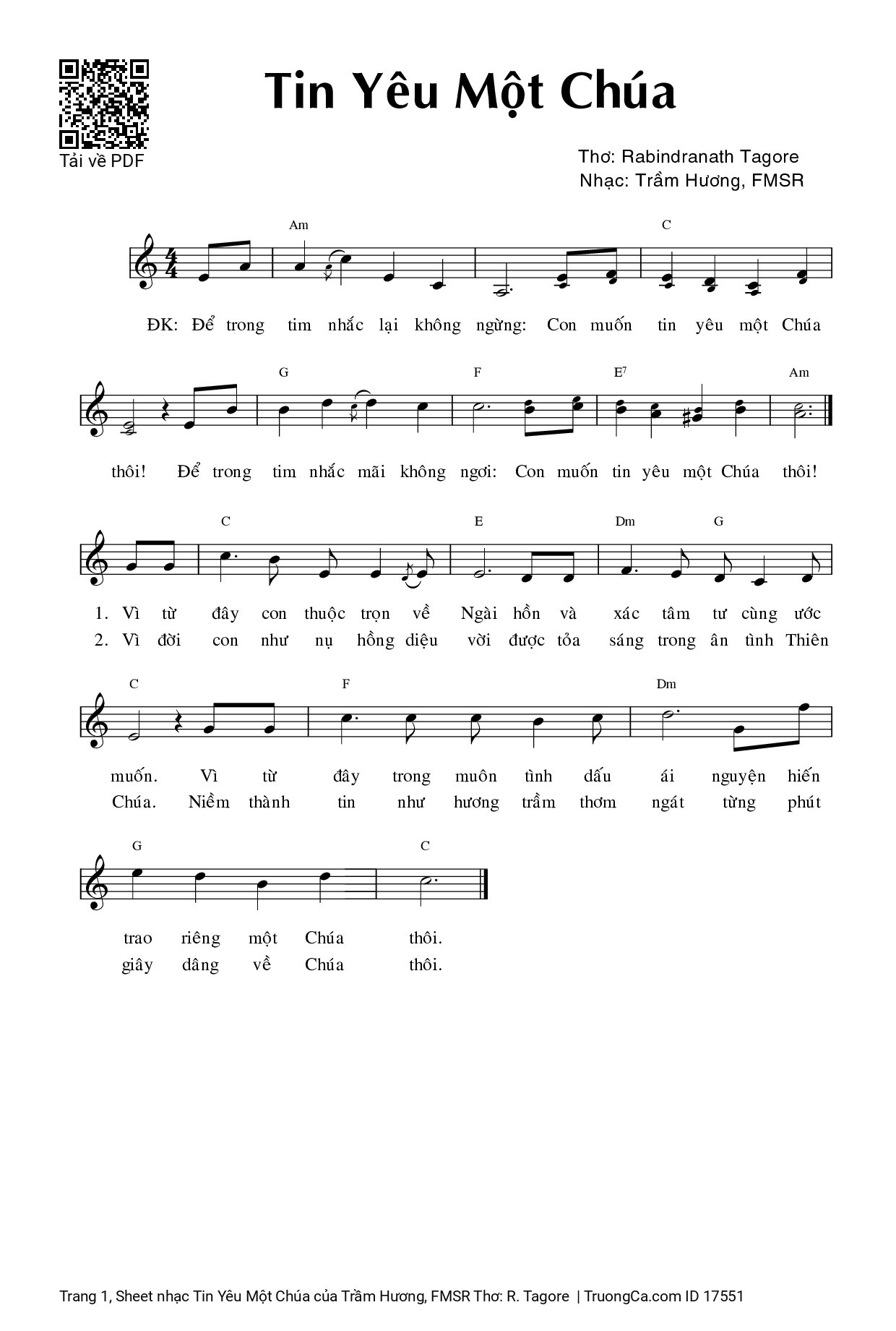 Sheet PDF of Tin Yêu Một Chúa