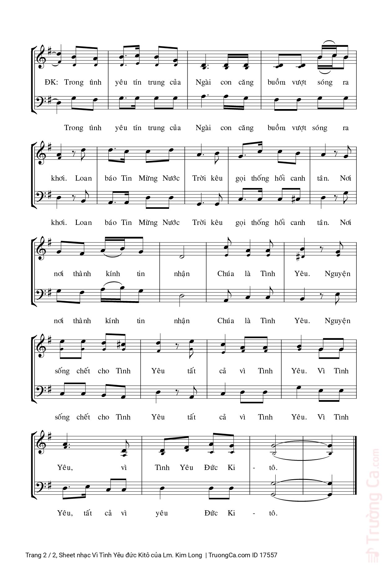 Page 2 of Sheet music PDF Vì Tình Yêu đức Kitô - Lm. Kim Long
