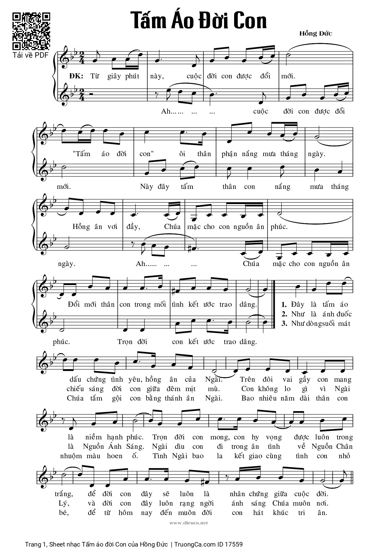 Page 1 of Sheet music PDF Tấm áo đời Con - Hồng Đức