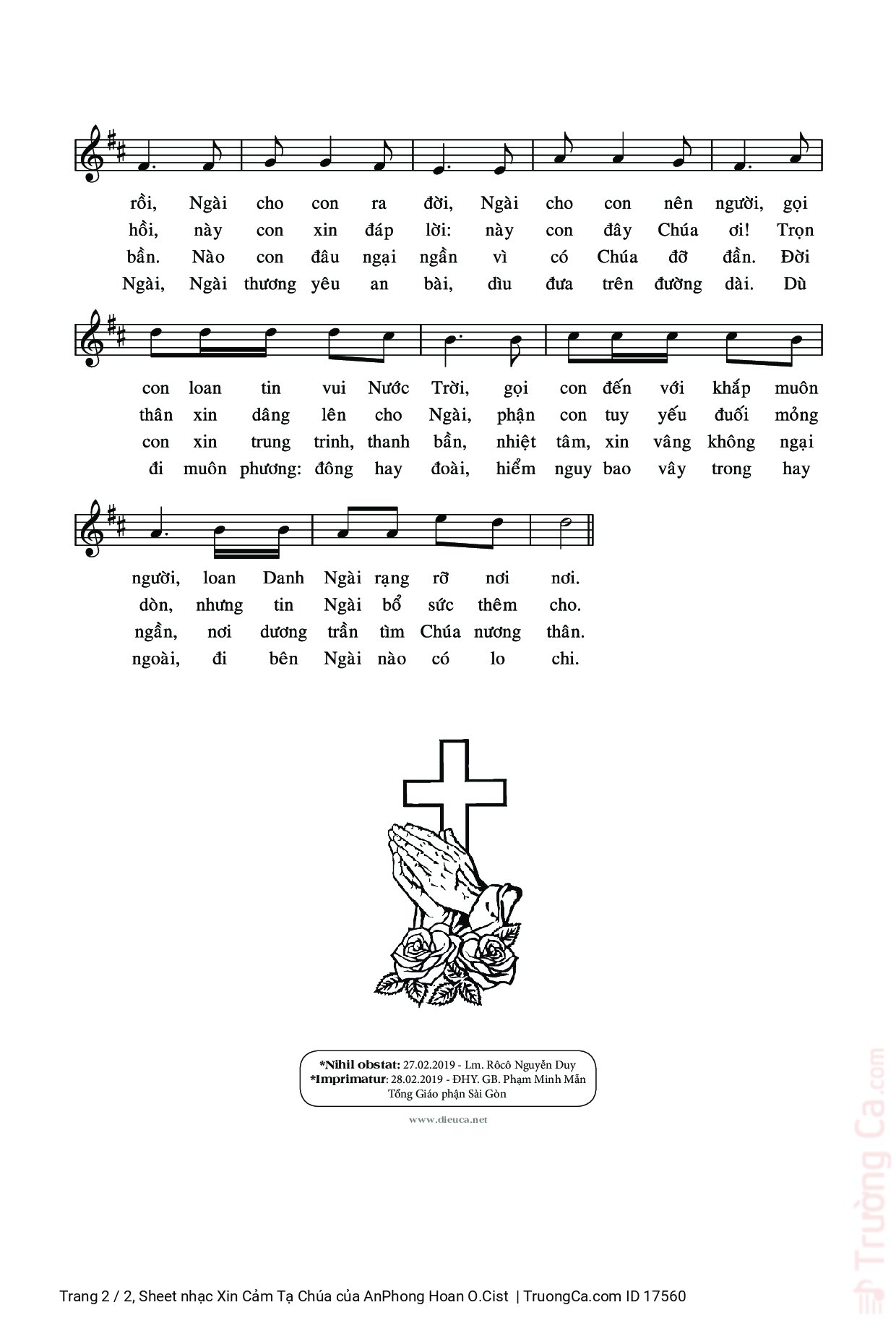 Page 2 of Sheet music PDF Xin Cảm Tạ Chúa - AnPhong Hoan O.Cist