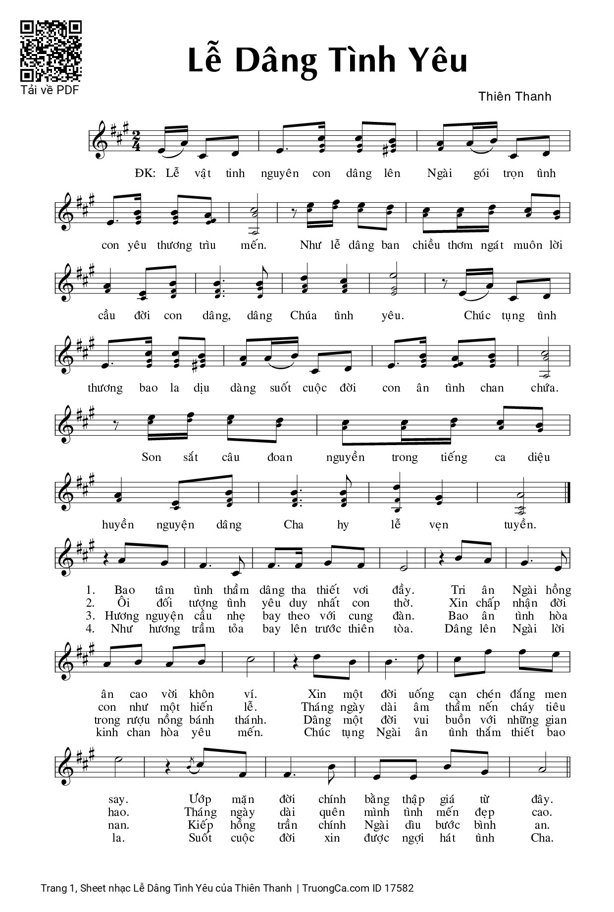 Sheet PDF of Lễ Dâng Tình Yêu