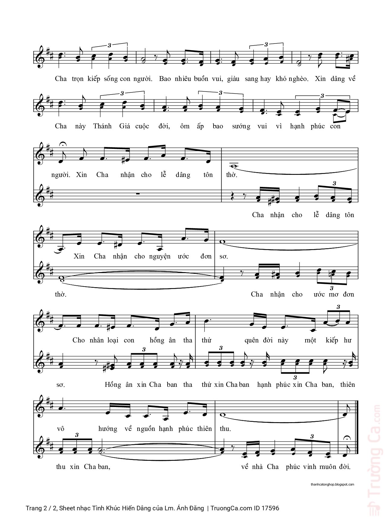 Page 2 of Sheet music PDF Tình Khúc Hiến Dâng - Lm. Ánh Đăng