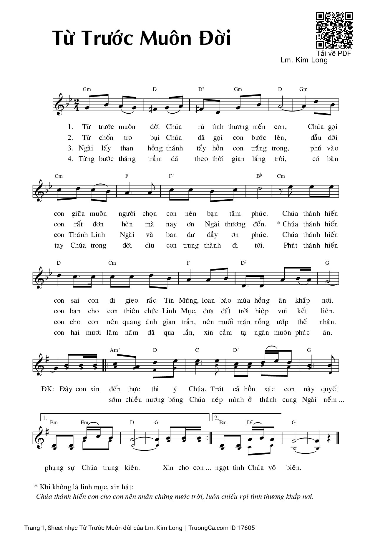 Page 1 of Sheet music PDF Từ Trước Muôn đời - Lm. Kim Long
