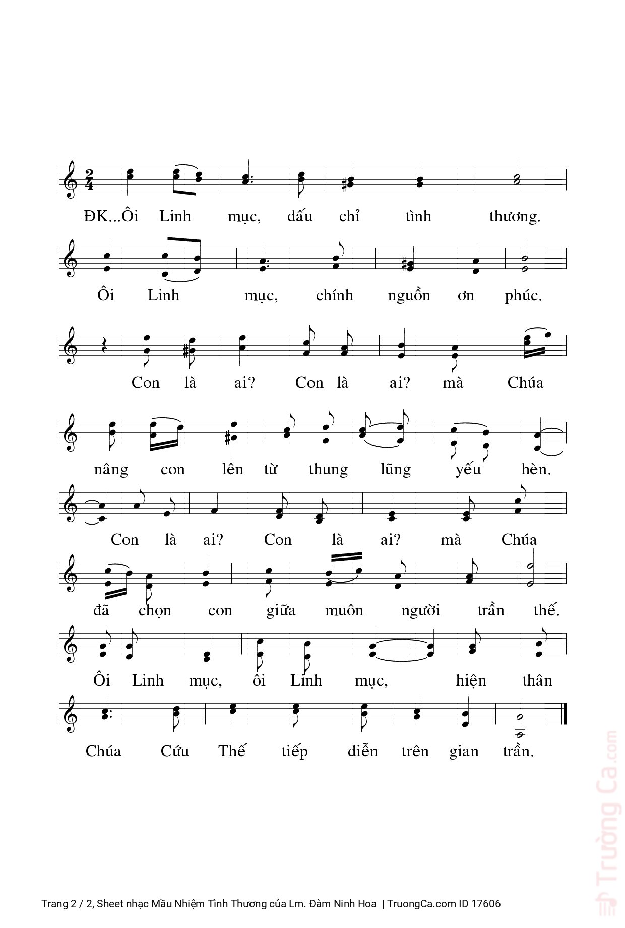 Page 2 of Sheet music PDF Mầu Nhiệm Tình Thương - Lm. Đàm Ninh Hoa