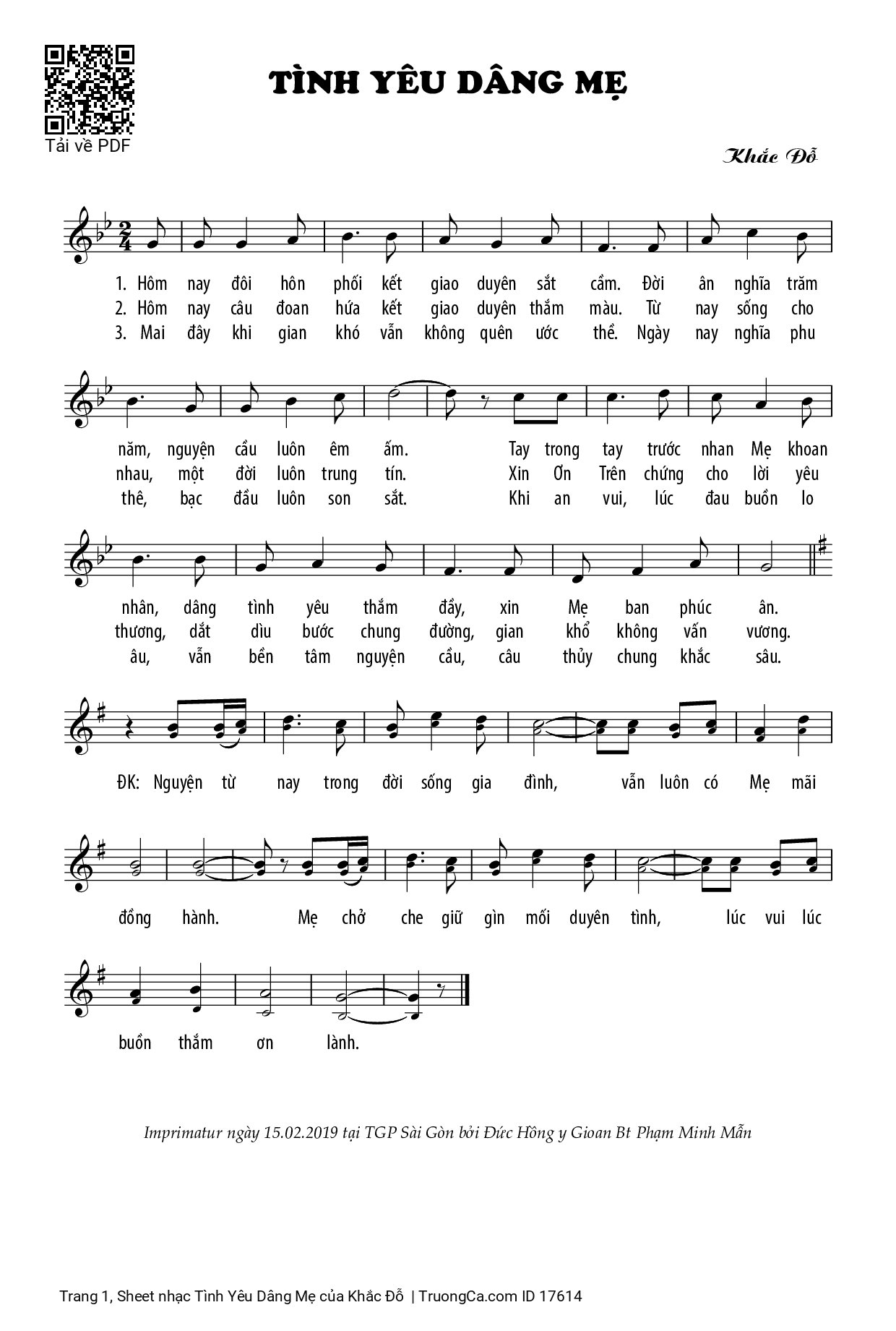 Page 1 of Sheet music PDF Tình Yêu Dâng Mẹ - Khắc Đỗ