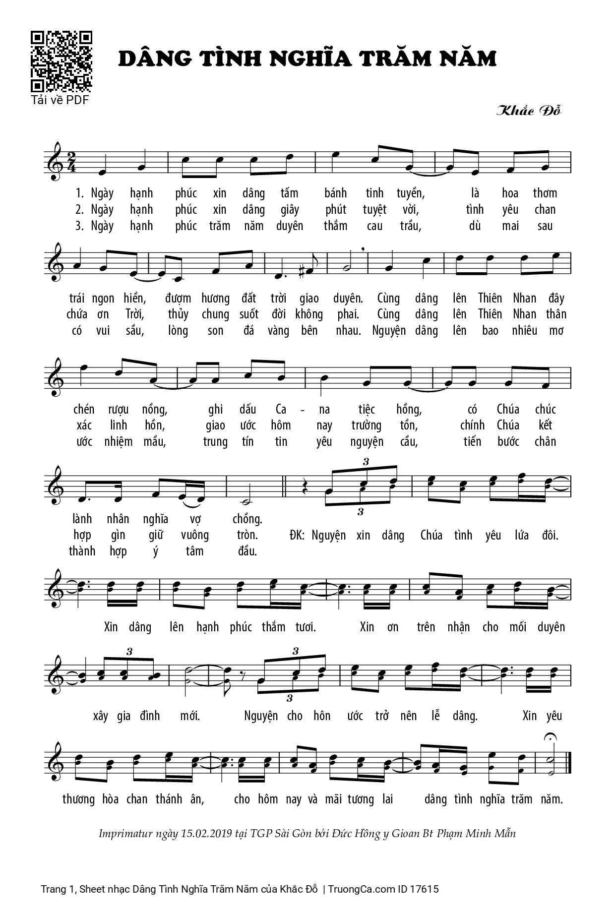 Sheet PDF of Dâng Tình Nghĩa Trăm Năm