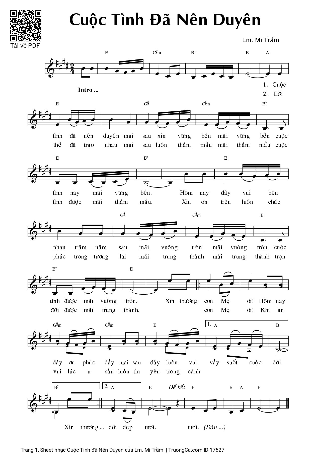 Sheet PDF of Cuộc Tình đã Nên Duyên