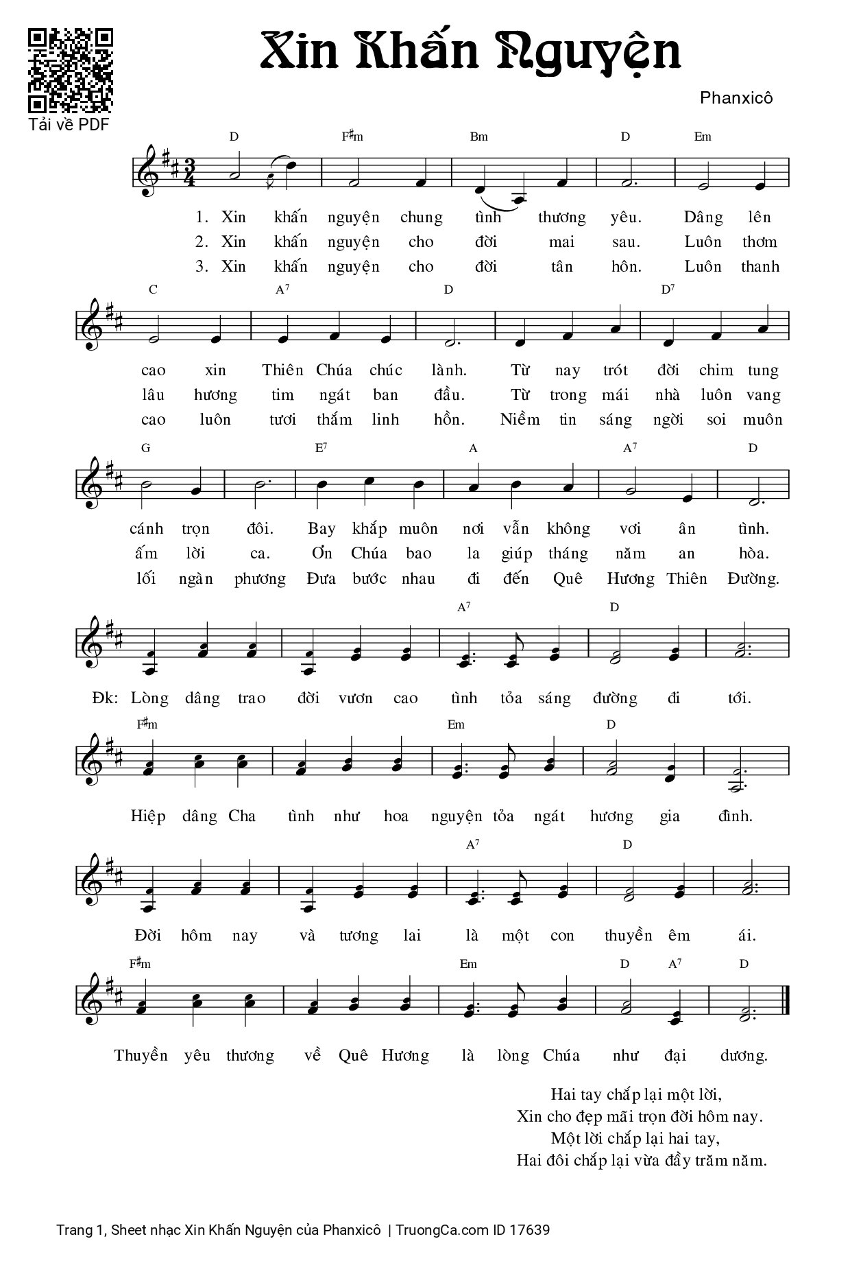 Sheet PDF of Xin Khấn Nguyện